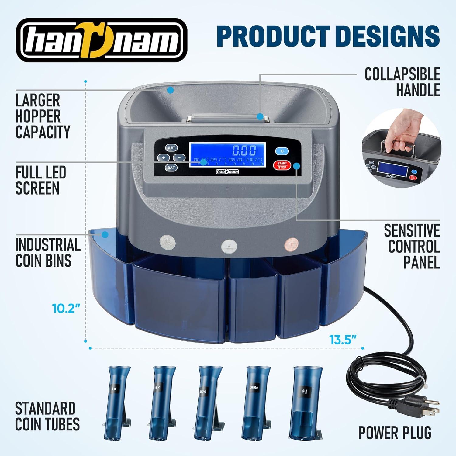 Máquina Contadora de Monedas Handnam 270 Monedas/min, 500 Capacidad