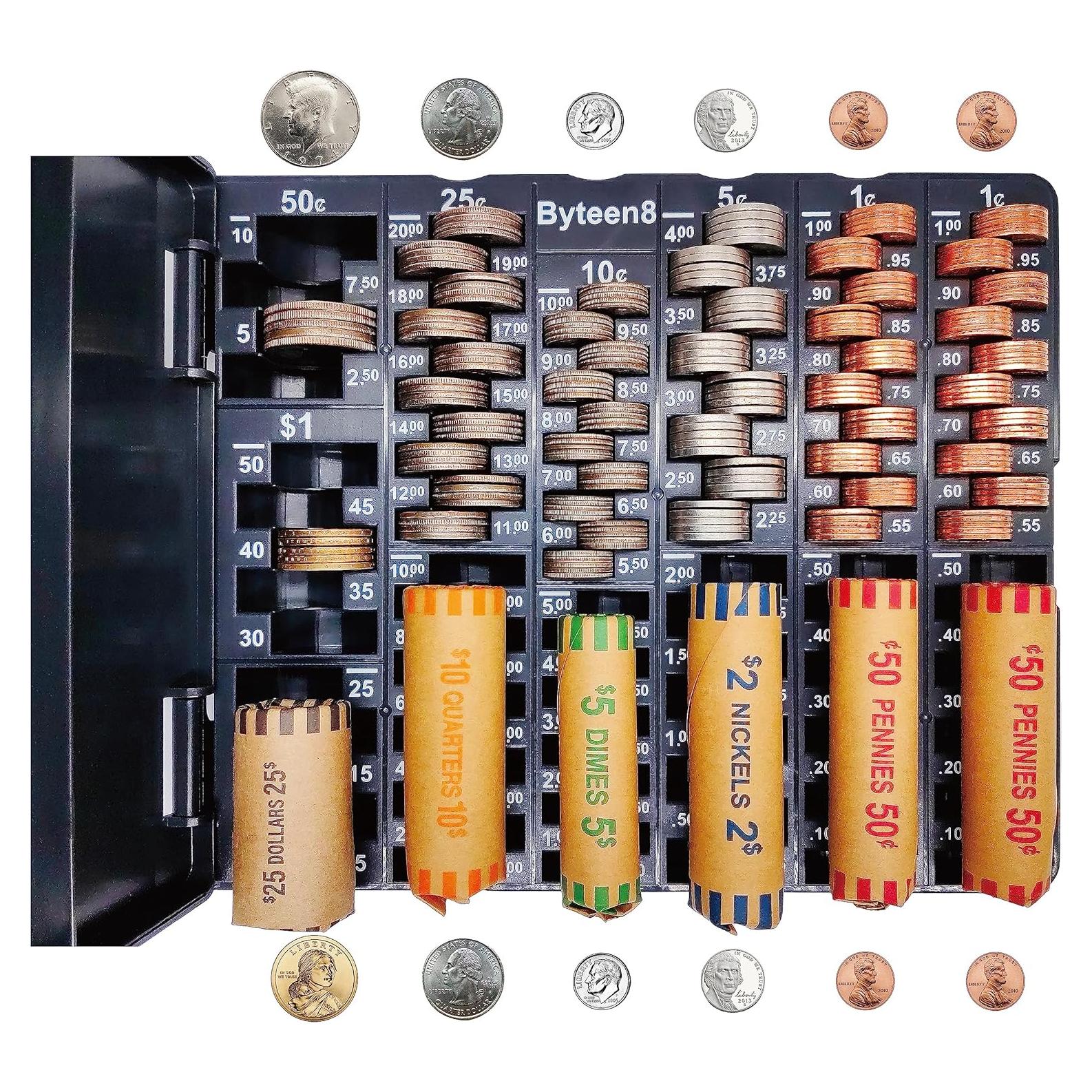 Contador de Monedas Byteen8 con Tapa - Organizador 530 Piezas