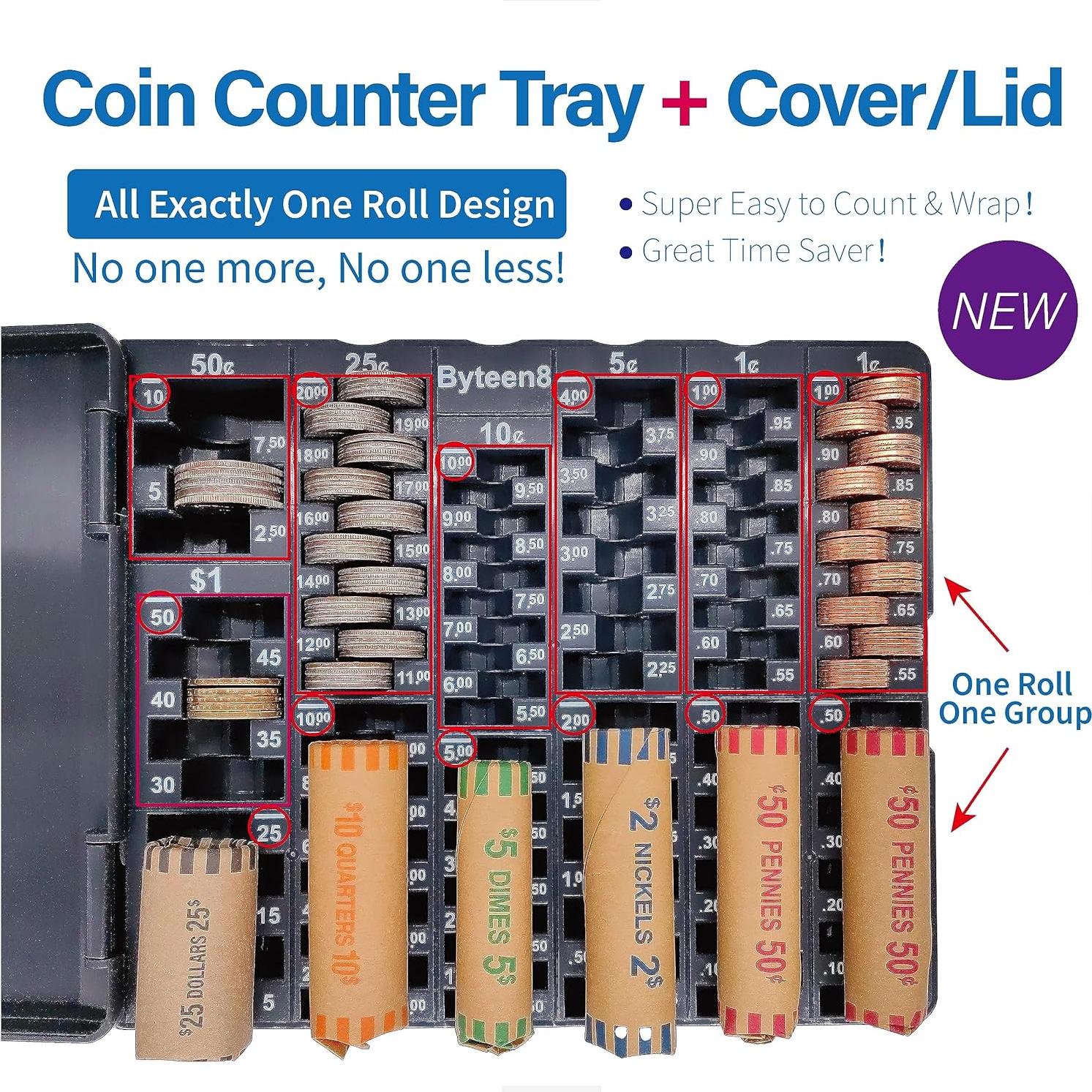 Contador de Monedas Byteen8 con Tapa - Organizador 530 Piezas