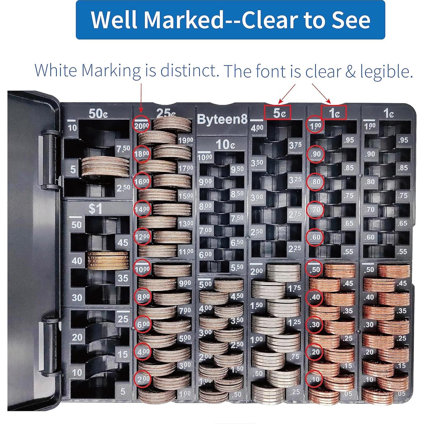 Contador de Monedas Byteen8 con Tapa - Organizador 530 Piezas