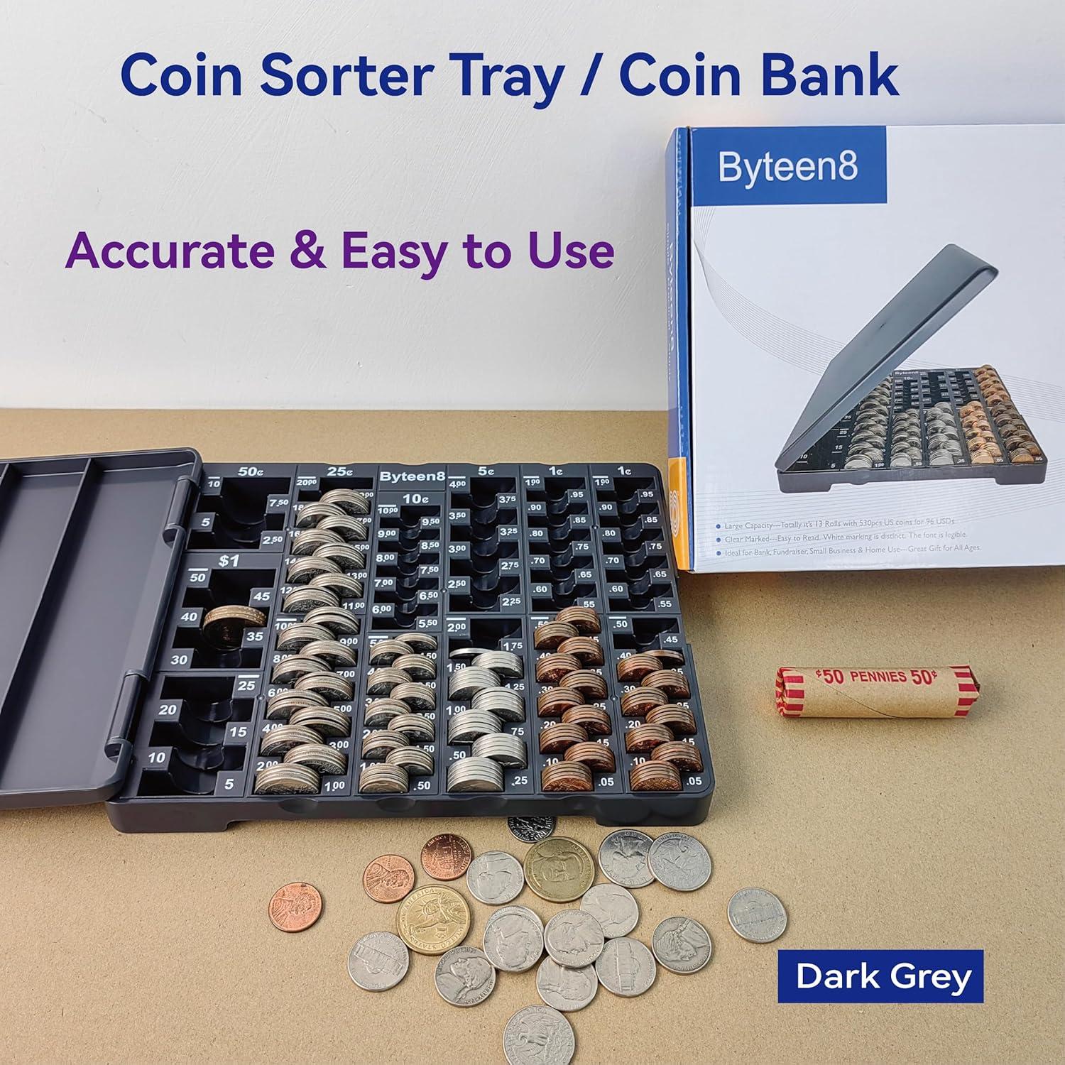 Contador de Monedas Byteen8 con Tapa - Organizador 530 Piezas