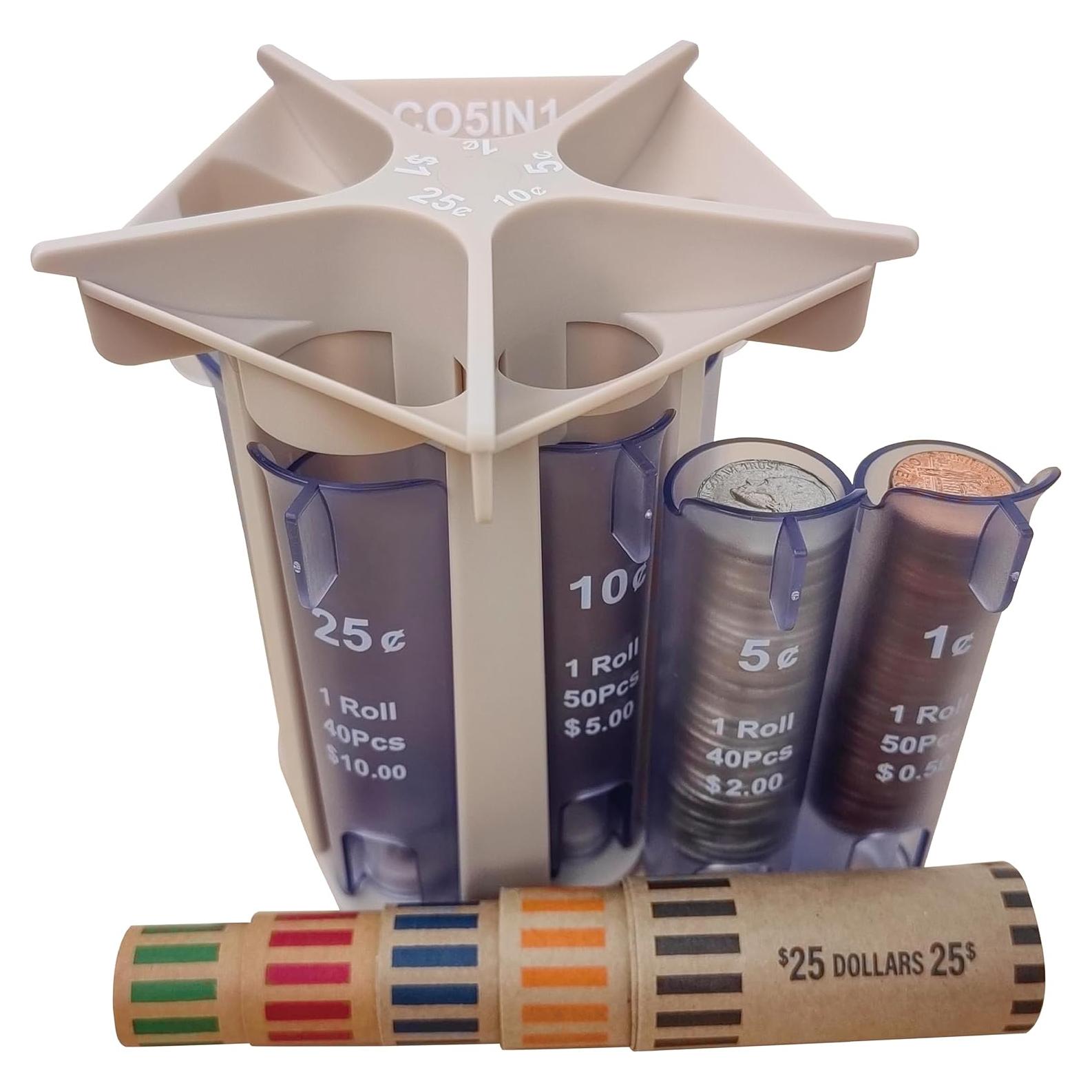 Contador de Monedas CO5IN1 - Tubo Clasificador 5 en 1 Beige