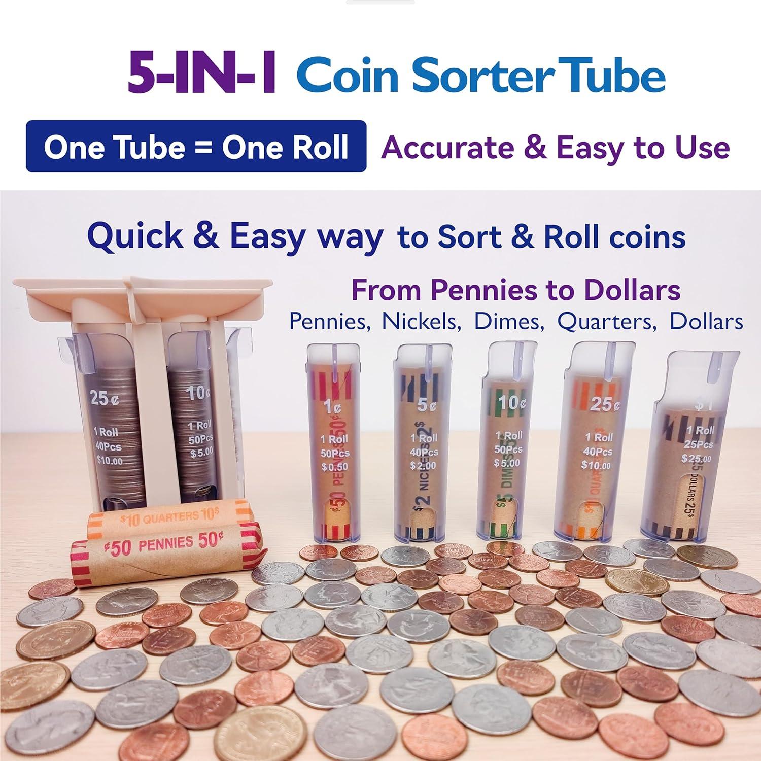 Contador de Monedas CO5IN1 - Tubo Clasificador 5 en 1 Beige