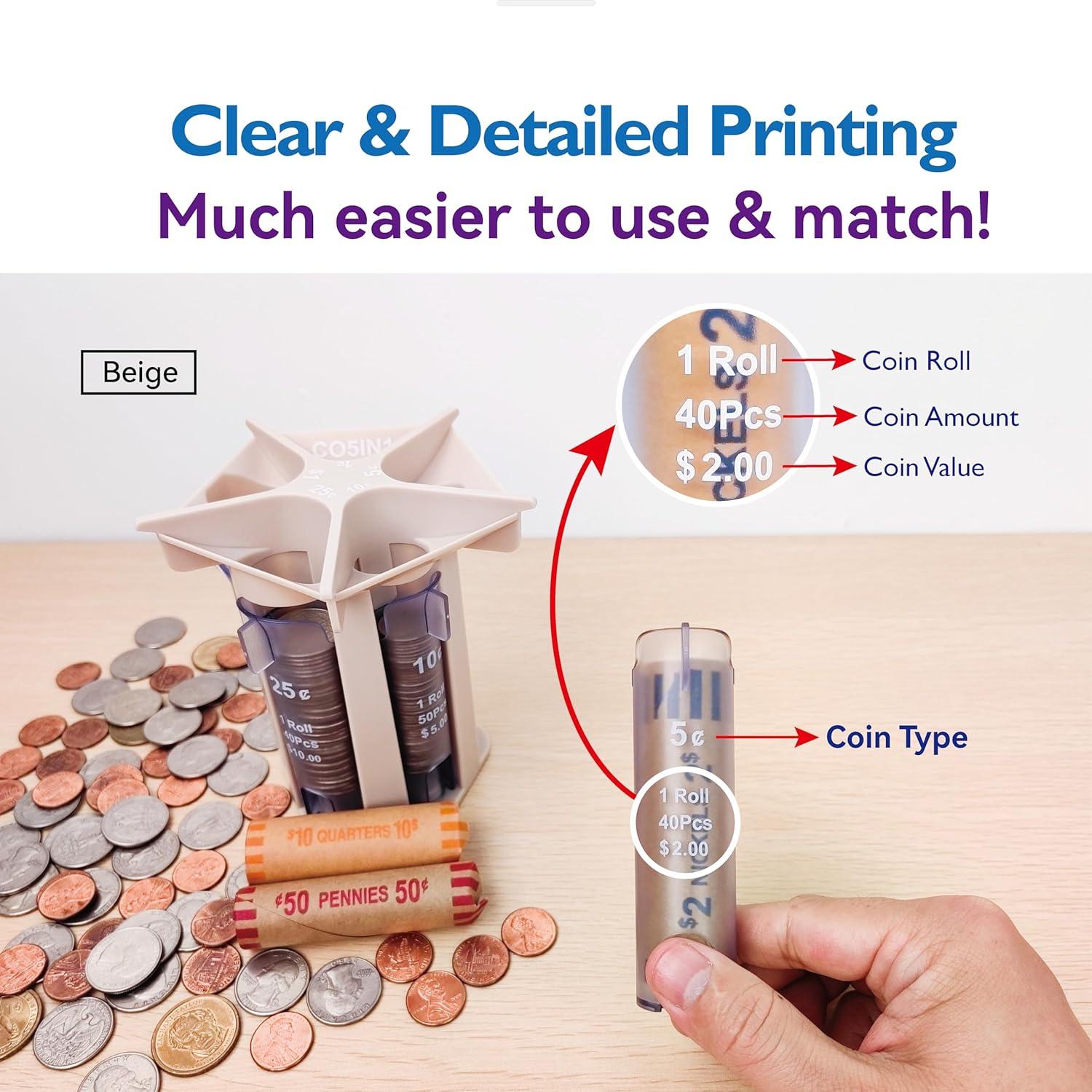 Contador de Monedas CO5IN1 - Tubo Clasificador 5 en 1 Beige