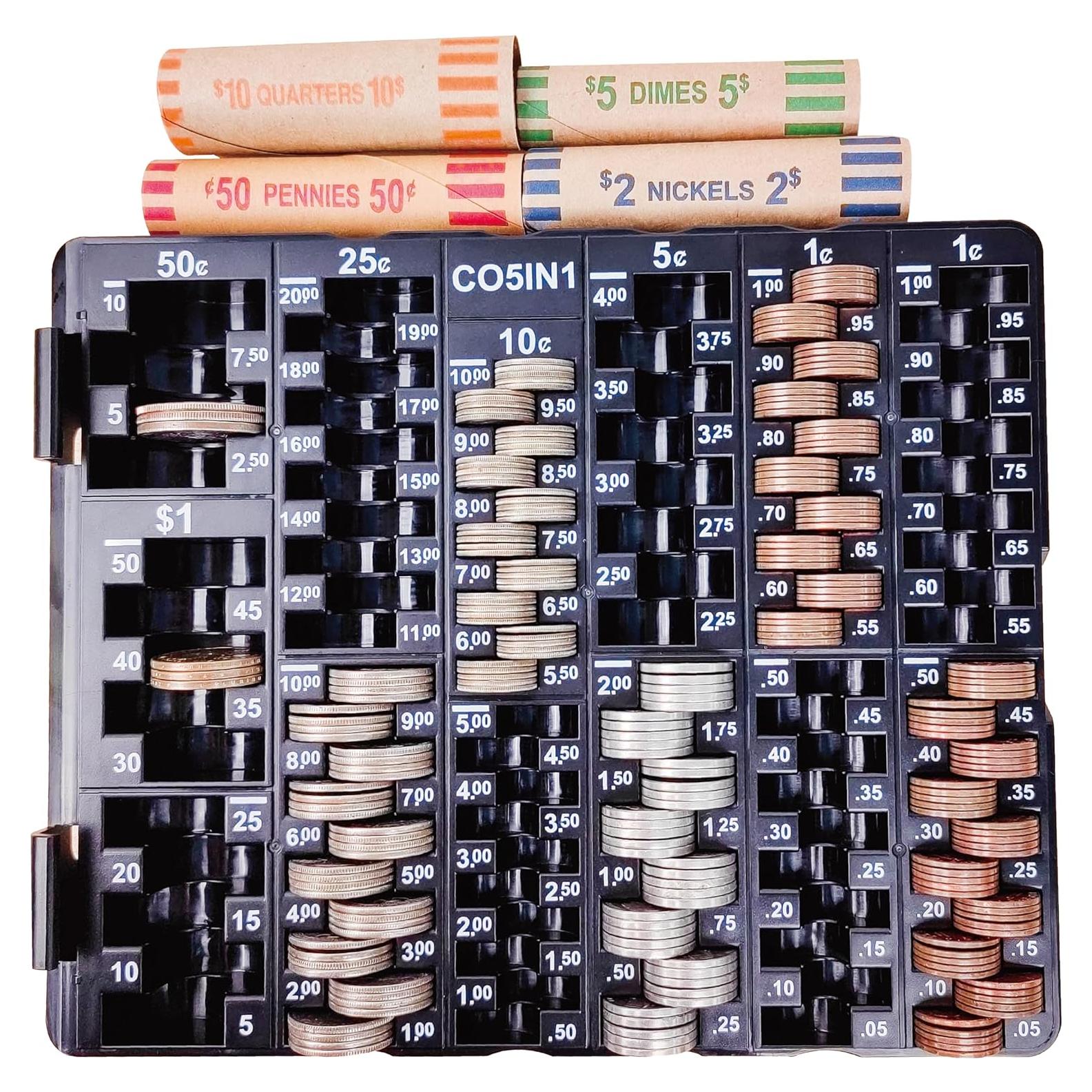 Bandeja de Clasificación de Monedas CO5IN1 con Tapa - Organizador