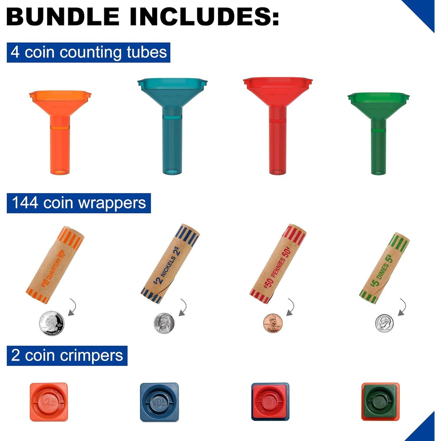 Juego de Envolturas de Monedas 144 Pcs ESENCIAL con Tubos