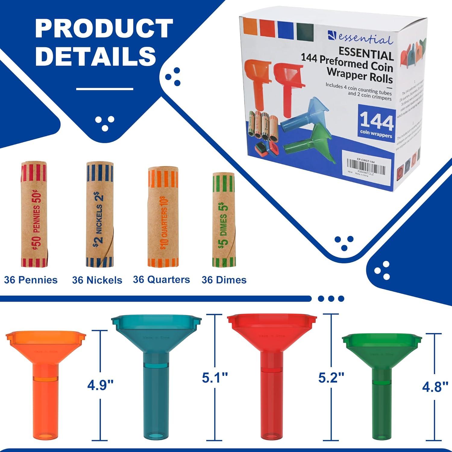 Juego de Envolturas de Monedas 144 Pcs ESENCIAL con Tubos