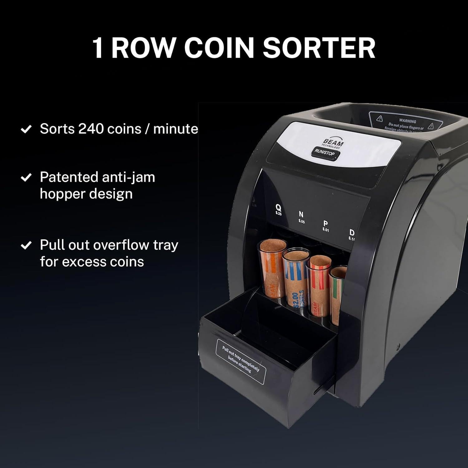 Clasificador de Monedas Eléctrico Beam CSD-1000 con Tapa Rápida