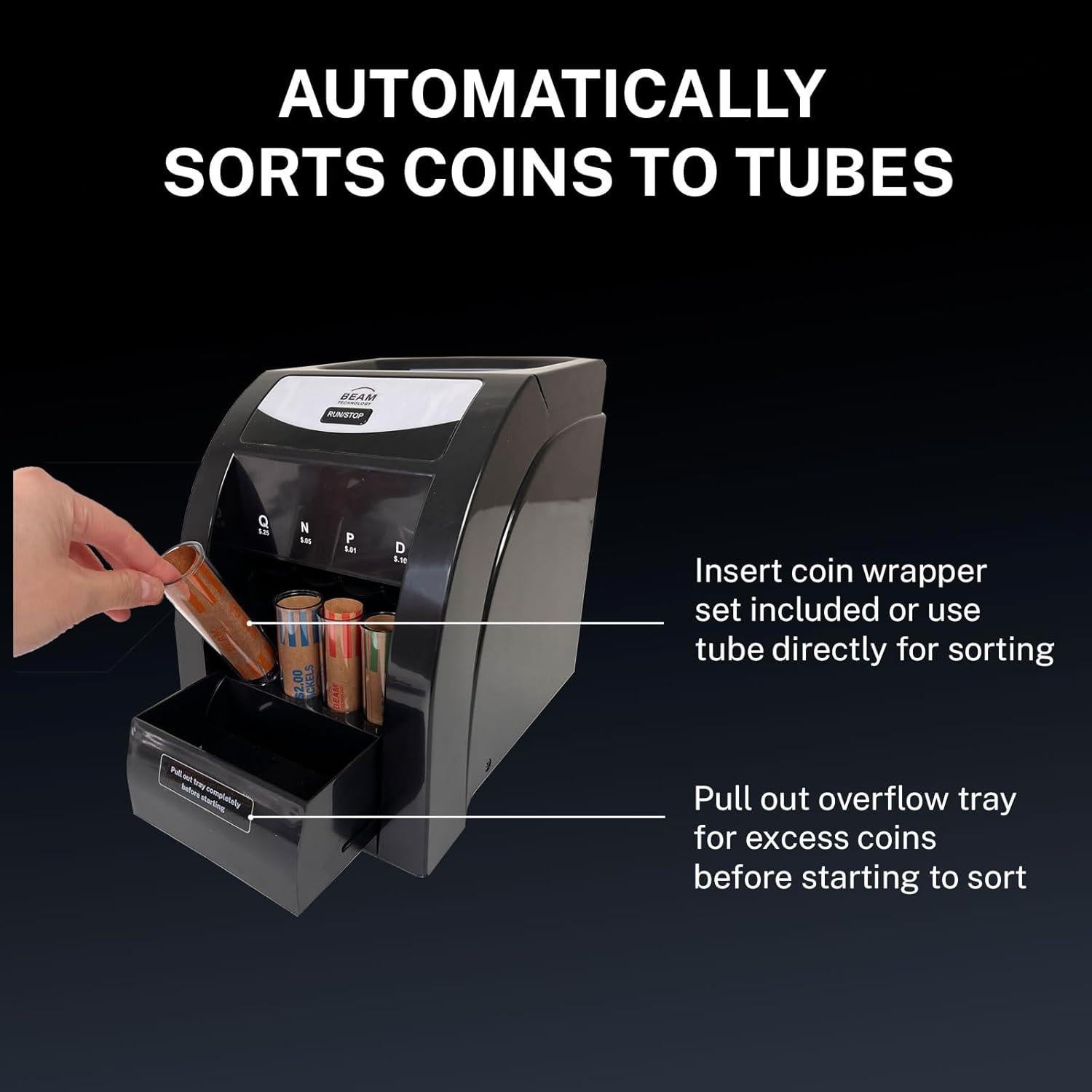 Clasificador de Monedas Eléctrico Beam CSD-1000 con Tapa Rápida