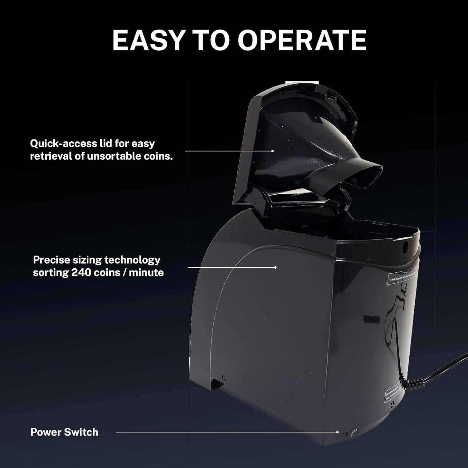 Clasificador de Monedas Eléctrico Beam CSD-1000 con Tapa Rápida