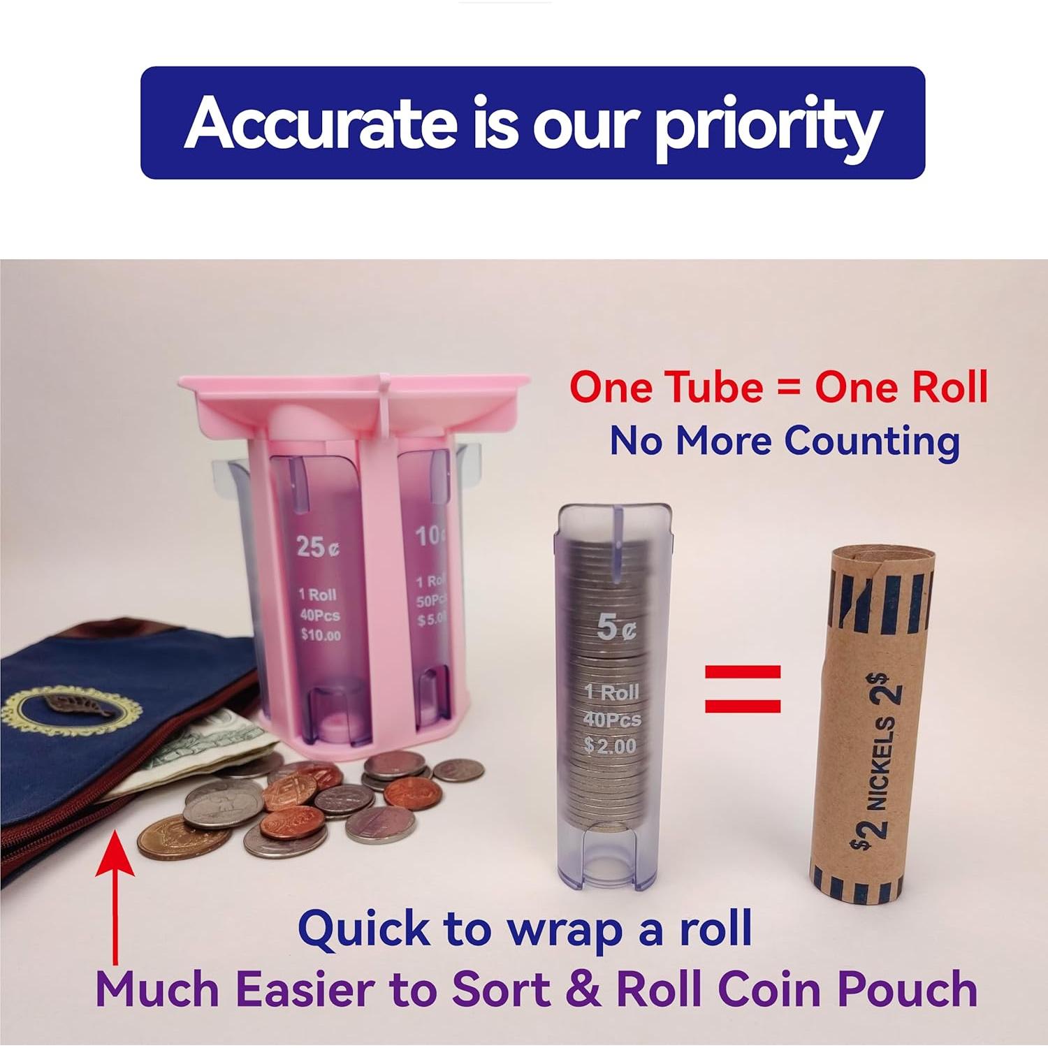 Contador de Monedas Rosa Byteen8 - Tubo Clasificador y Organizador