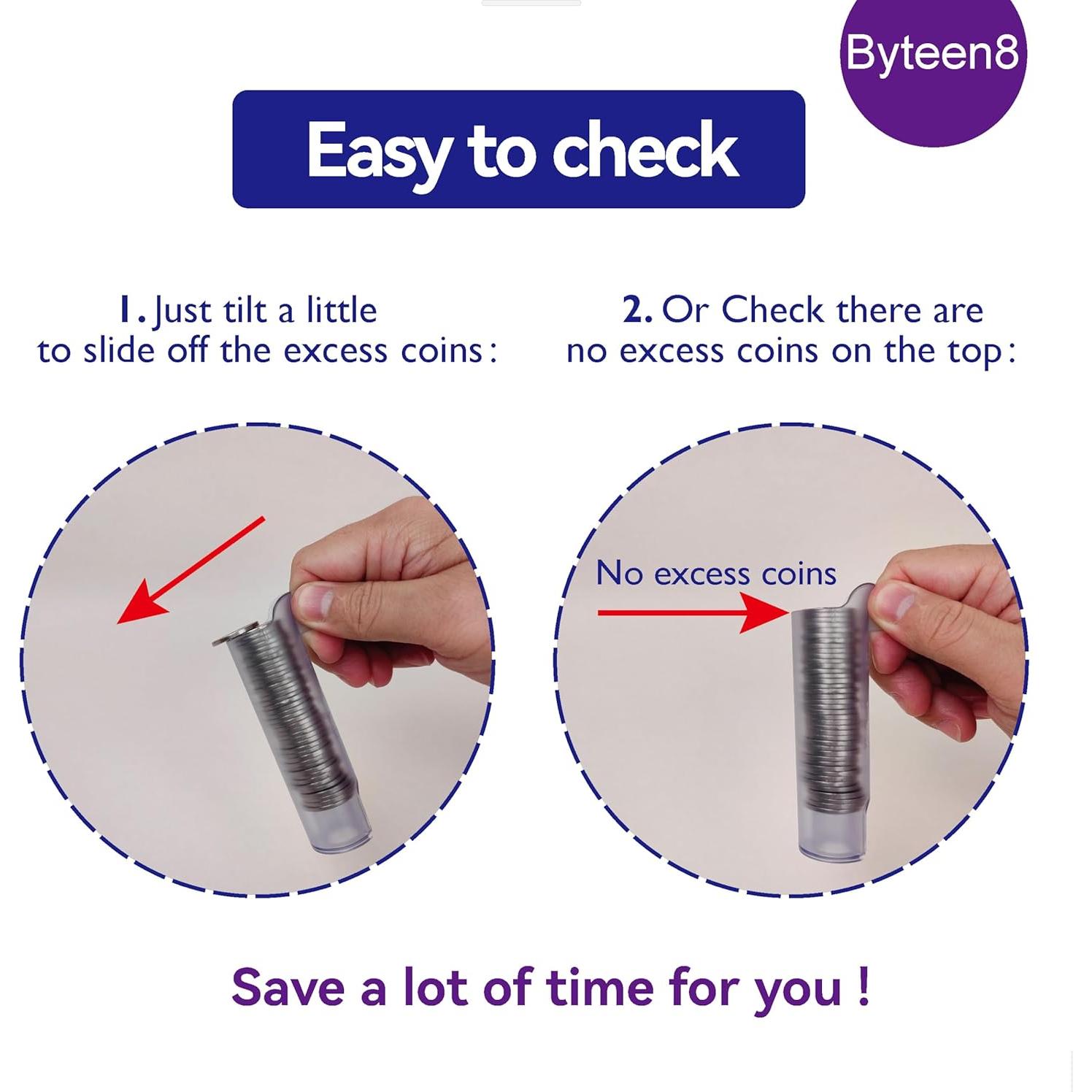 Contador de Monedas Rosa Byteen8 - Tubo Clasificador y Organizador