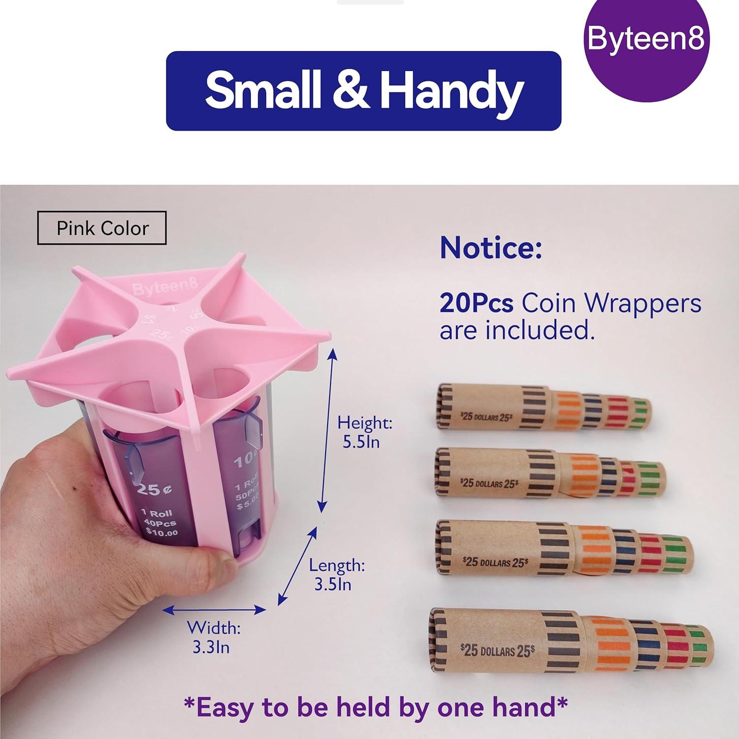 Contador de Monedas Rosa Byteen8 - Tubo Clasificador y Organizador