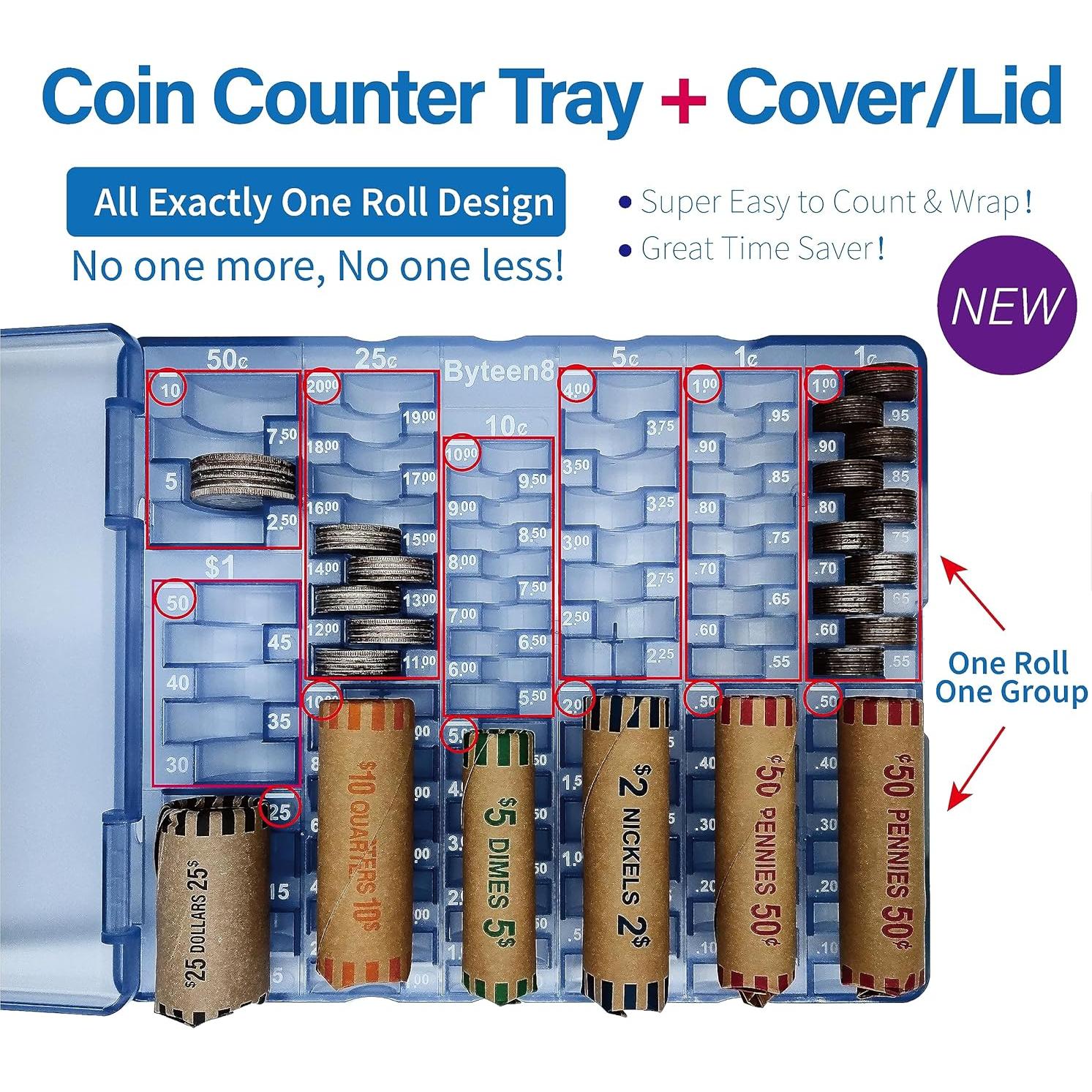 Bandeja Contadora de Monedas Byteen8 con Tapa - 530 Piezas