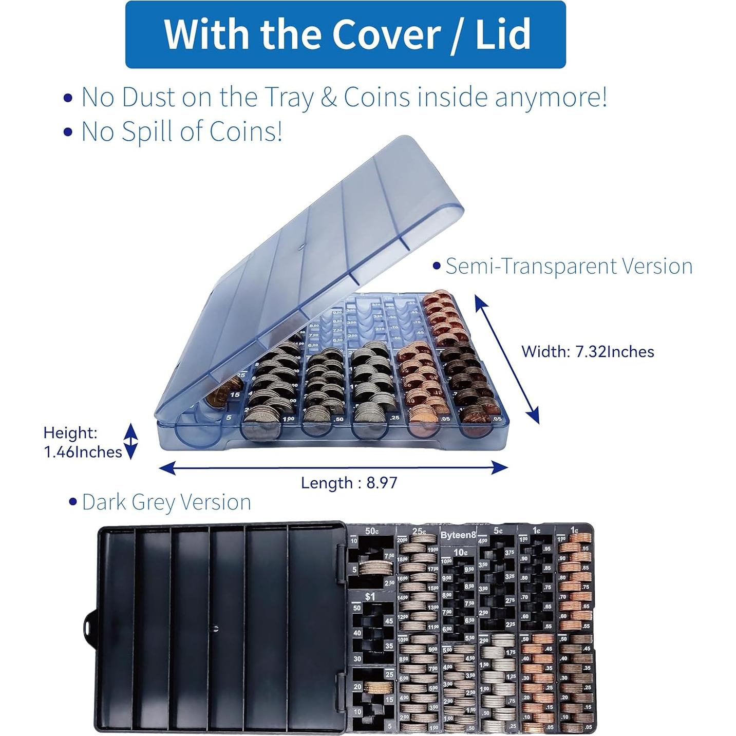 Bandeja Contadora de Monedas Byteen8 con Tapa - 530 Piezas