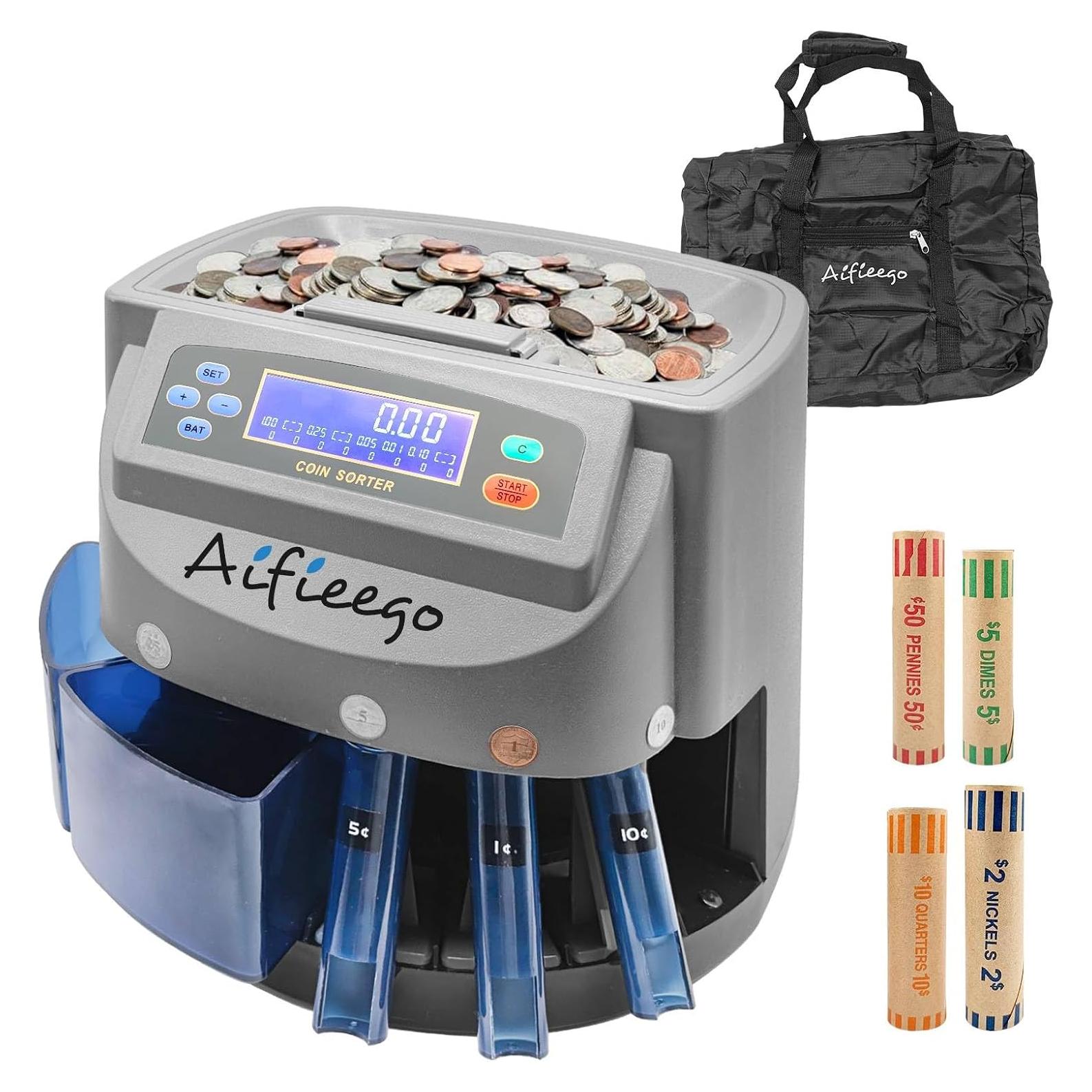 Contadora de Monedas Automática Aifieego CM001 con 48 Envoltorios