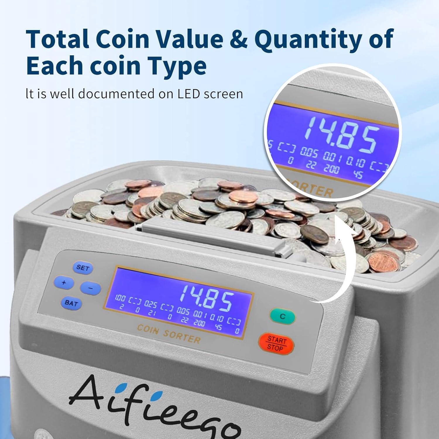 Contadora de Monedas Automática Aifieego CM001 con 48 Envoltorios