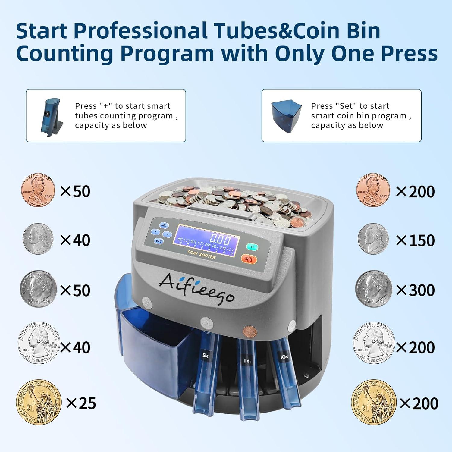 Contadora de Monedas Automática Aifieego CM001 con 48 Envoltorios