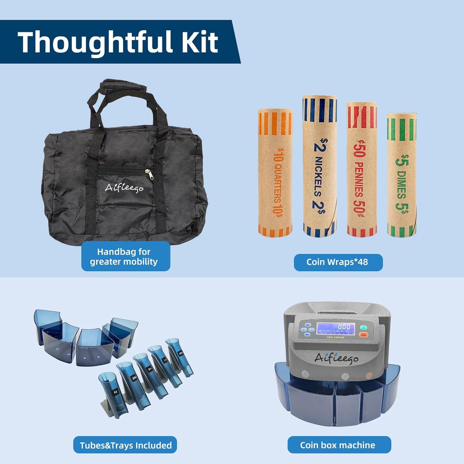 Contadora de Monedas Automática Aifieego CM001 con 48 Envoltorios