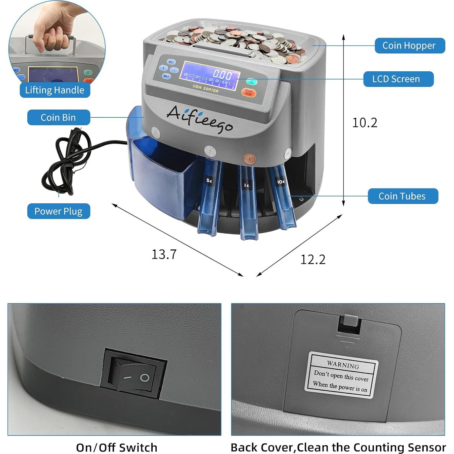 Contadora de Monedas Automática Aifieego CM001 con 48 Envoltorios