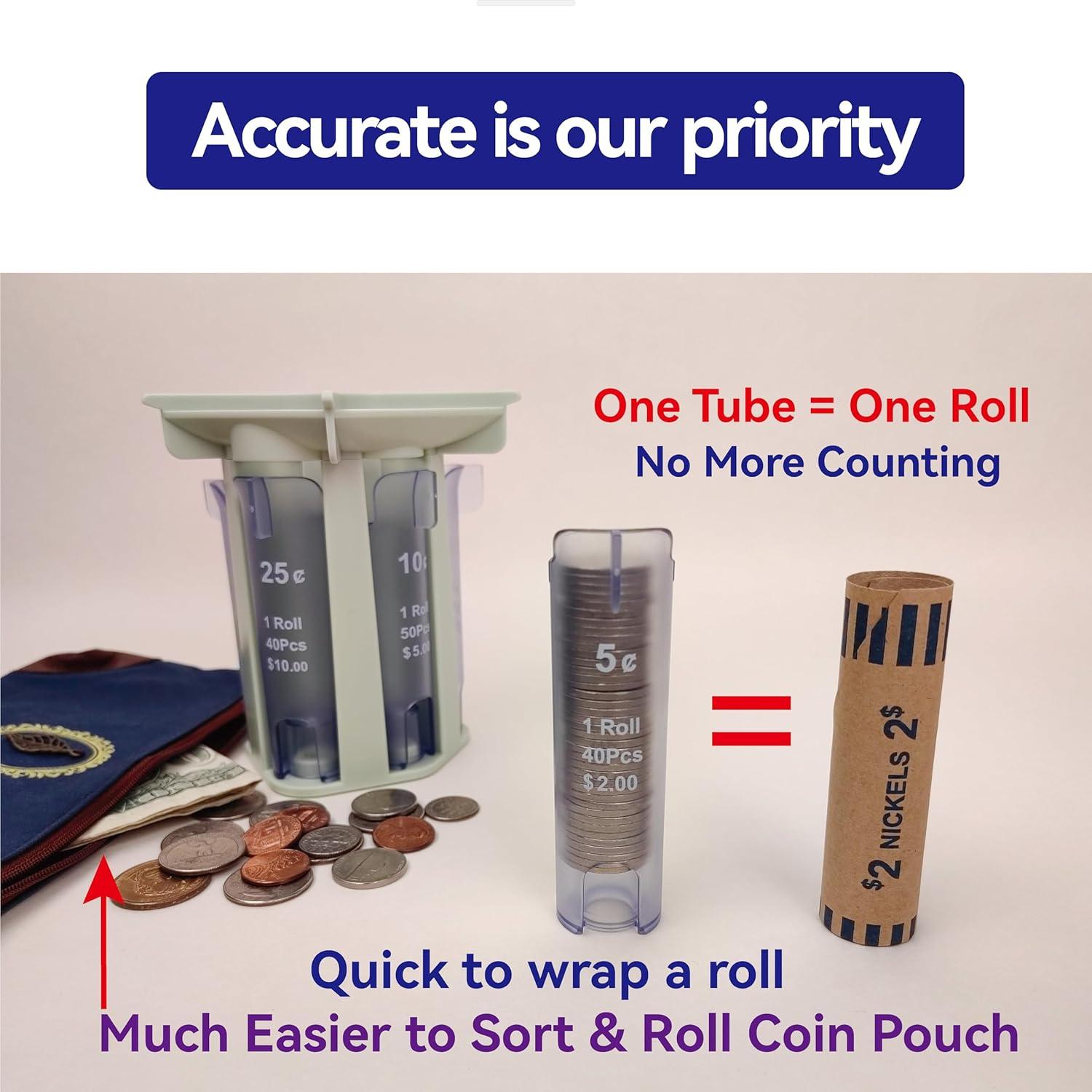 Tubo Clasificador de Monedas Byteen8 Verde Claro - Organizador Rápido