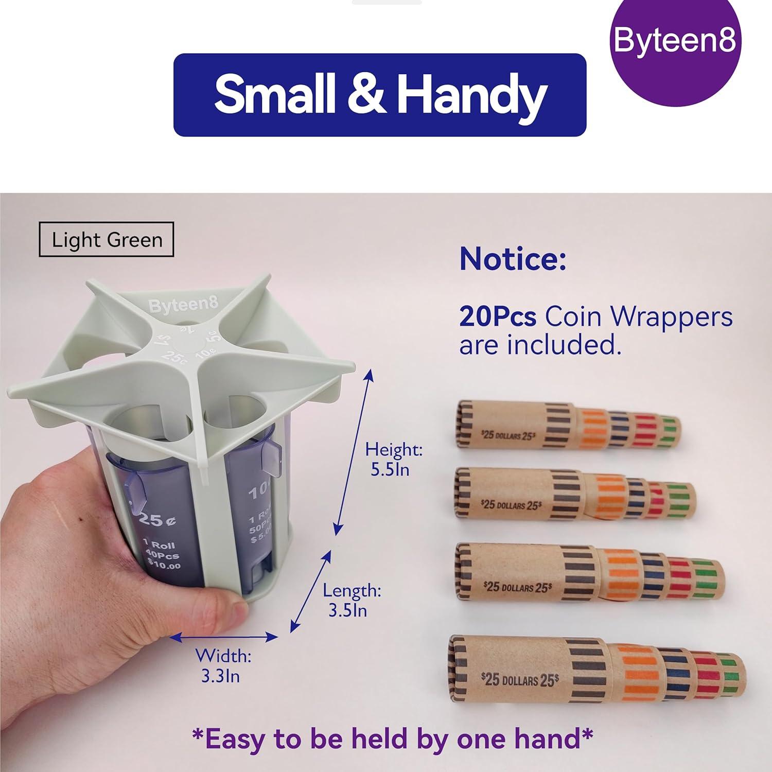 Tubo Clasificador de Monedas Byteen8 Verde Claro - Organizador Rápido