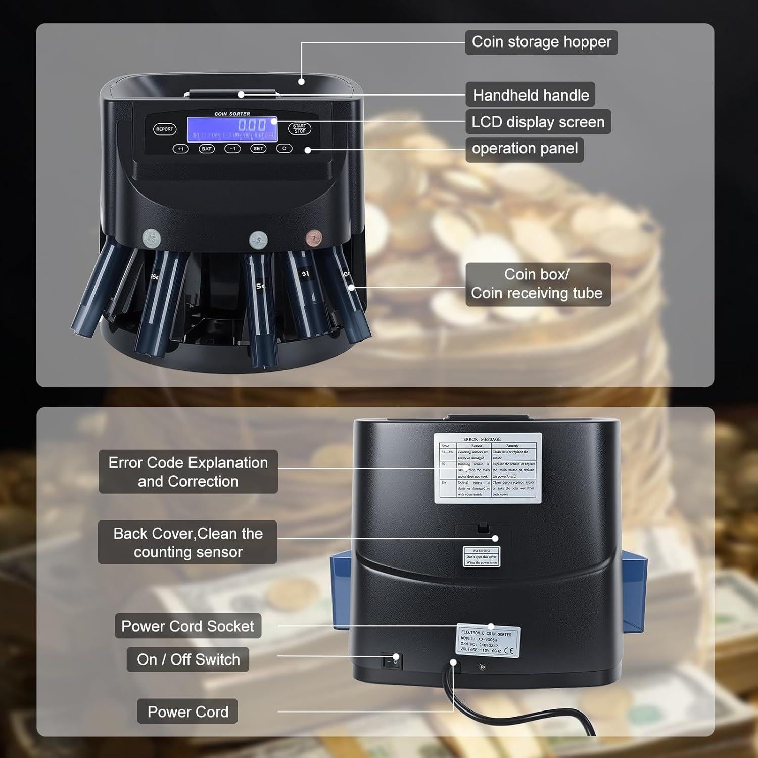 Máquina Contadora de Monedas Walbest Azul, 500 Monedas, LCD