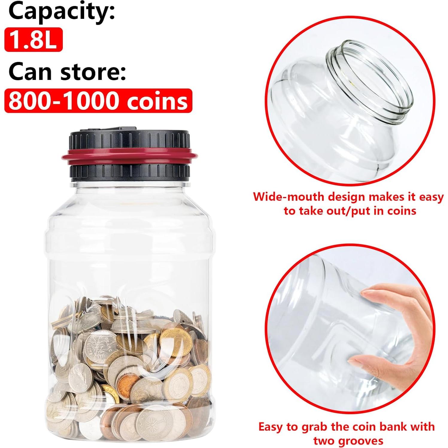 Banco de Ahorro Digital Totola 1.8L con Pantalla LCD Rojo