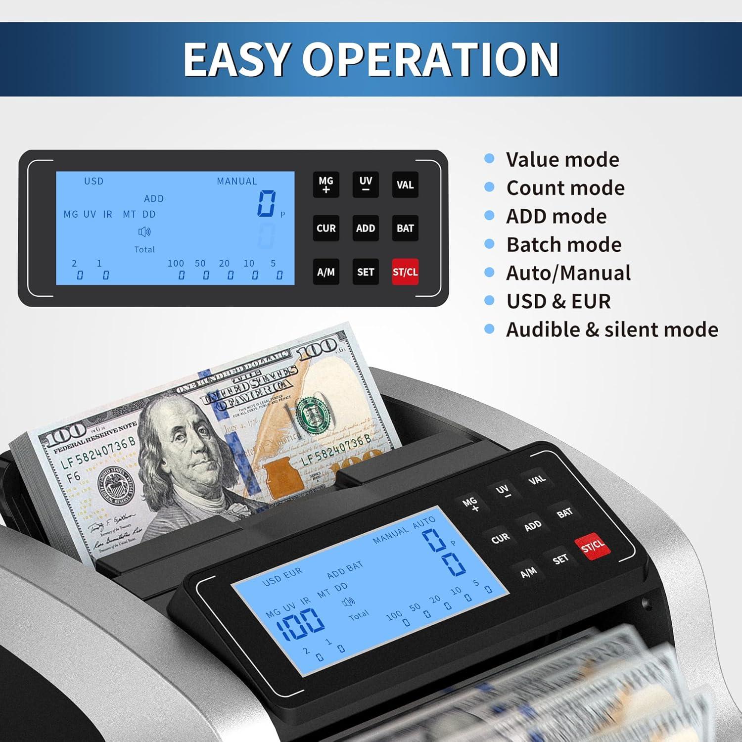 Contadora de Dinero PONNOR US0720-N con Detección de Billetes Falsos