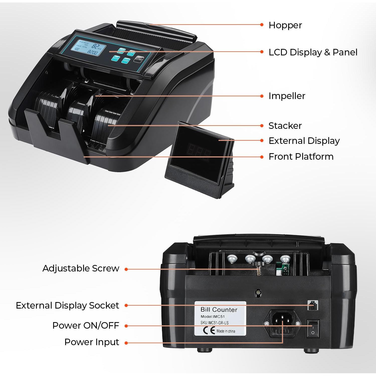 MUNBYN IMC51 Máquina Contadora de Dinero UV/IR, 1100 Billetes/min
