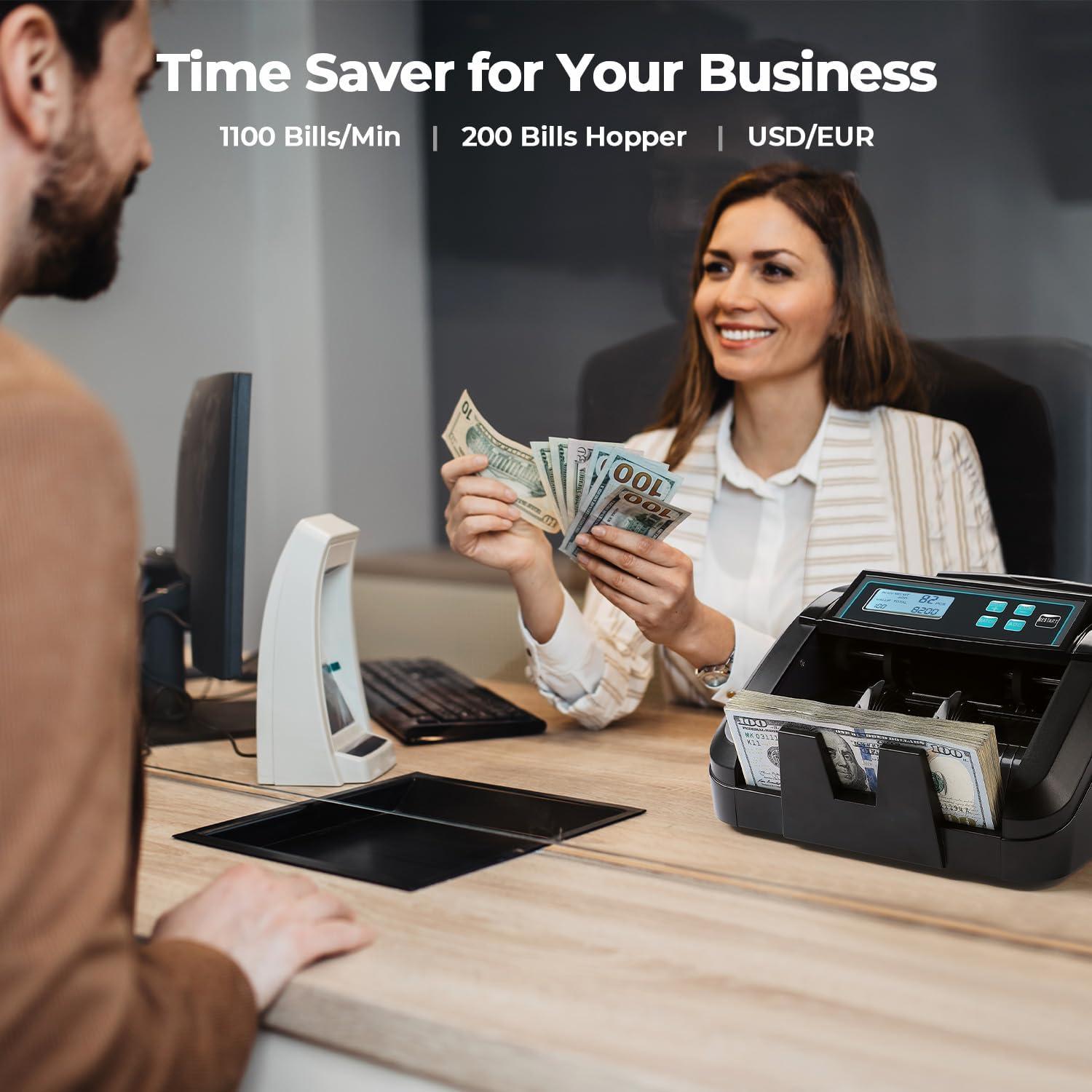 MUNBYN IMC51 Máquina Contadora de Dinero UV/IR, 1100 Billetes/min