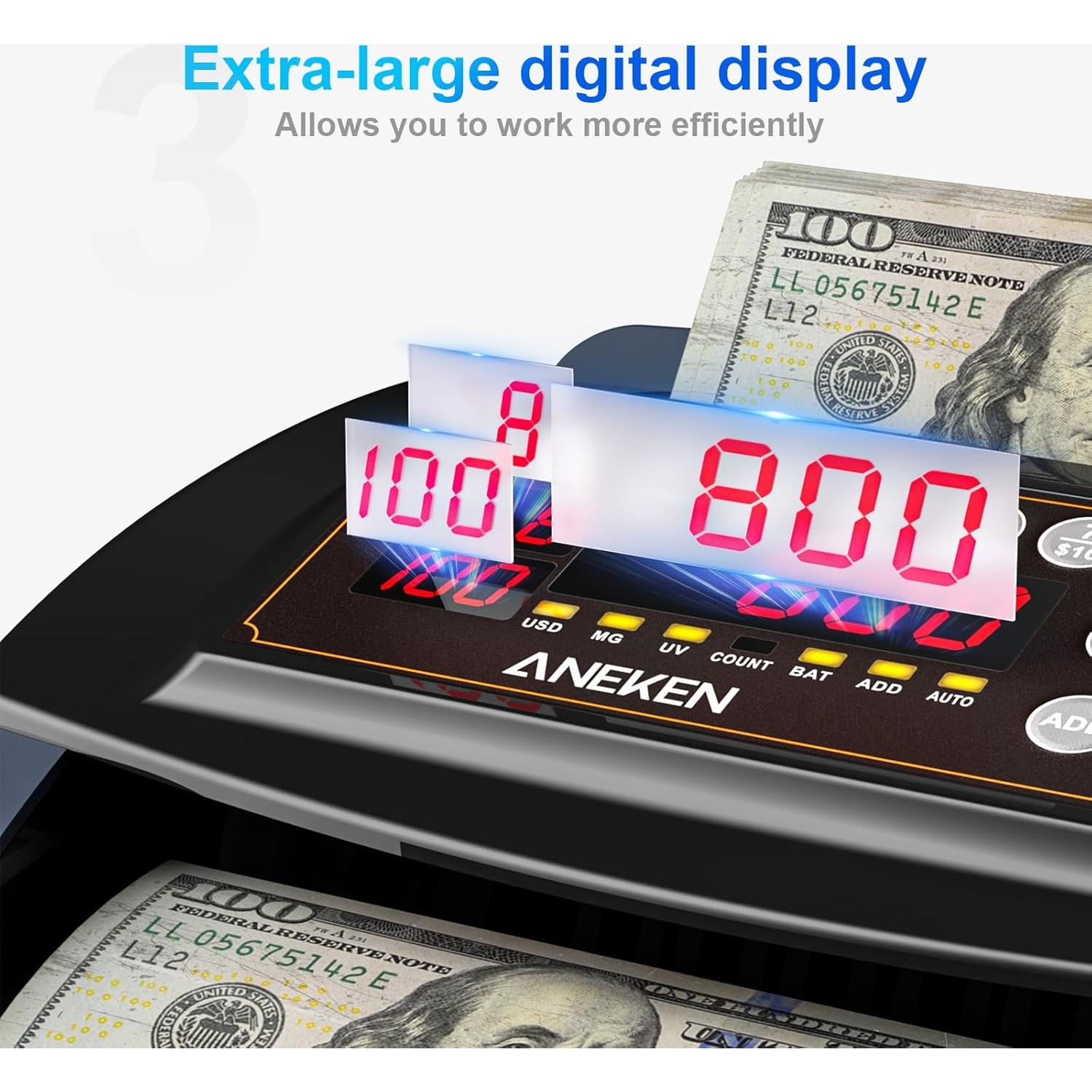 Contador de Dinero Aneken DC002 con Detección UV/MG/IR, 1300 billetes/min