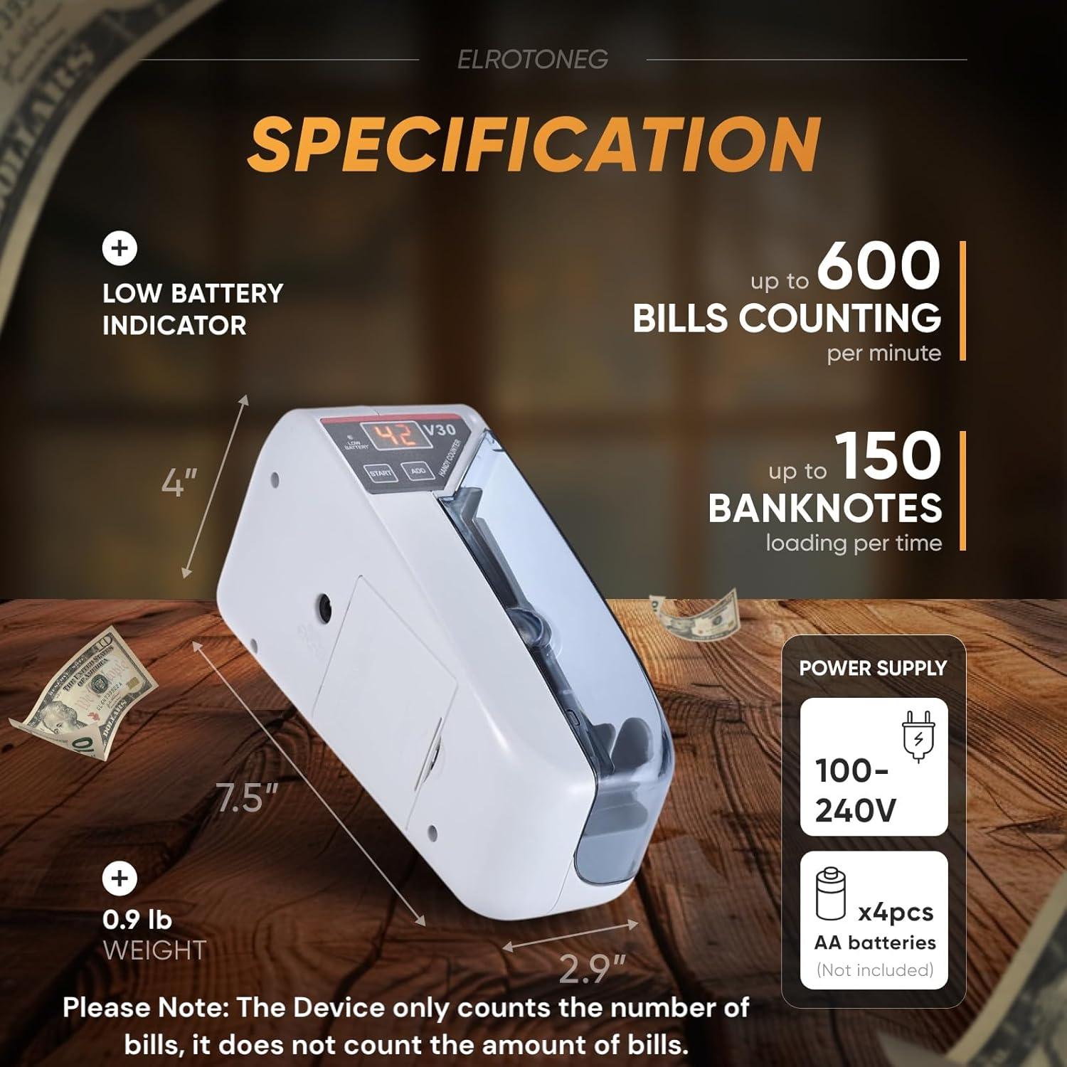 Máquina Contadora de Dinero ELROTONEG V30, 600 billetes/min