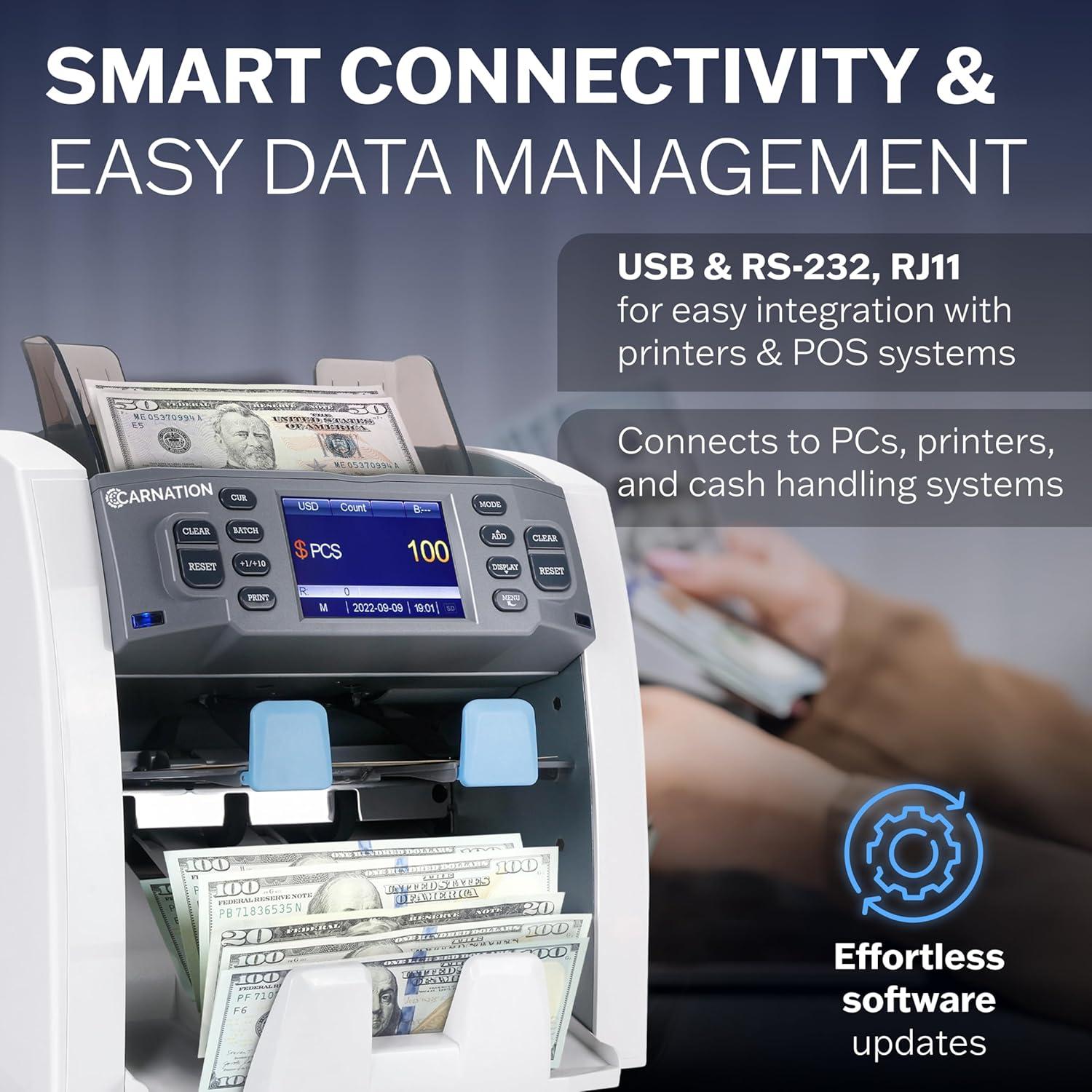 Contador de Billetes CARNATION CR1500 Multimoneda 1100/min