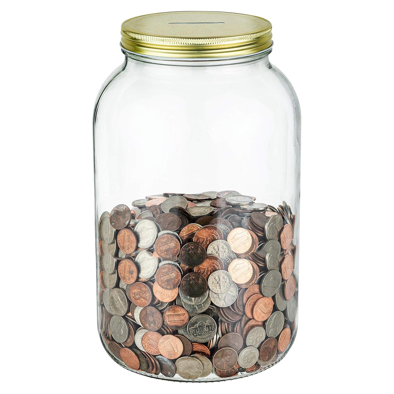 Tarro de Monedas Grande Kitchentoolz 1 Galón con Tapa Dorada
