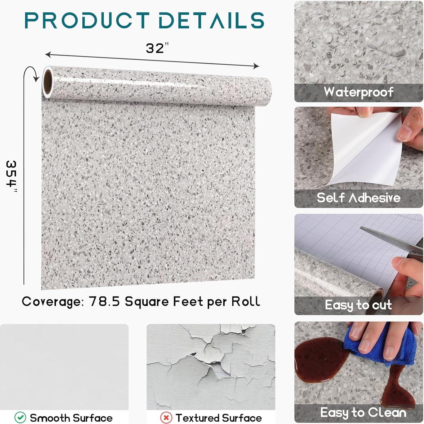 Papel Contacto VEELIKE Mármol Impermeable 81.3x900 cm Gris