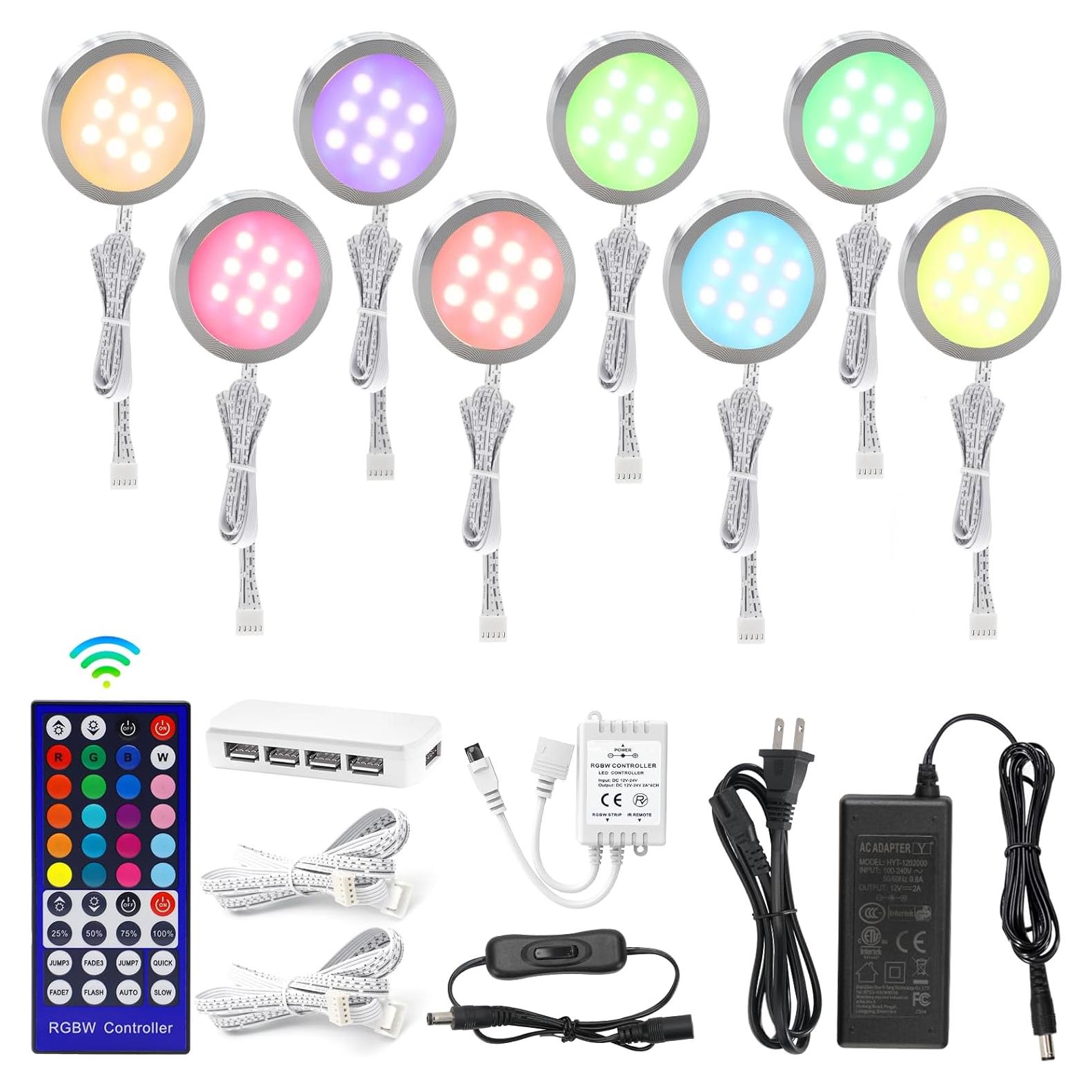 Luces LED Puck AIBOO RGBW con Control Remoto - Paquete de 8