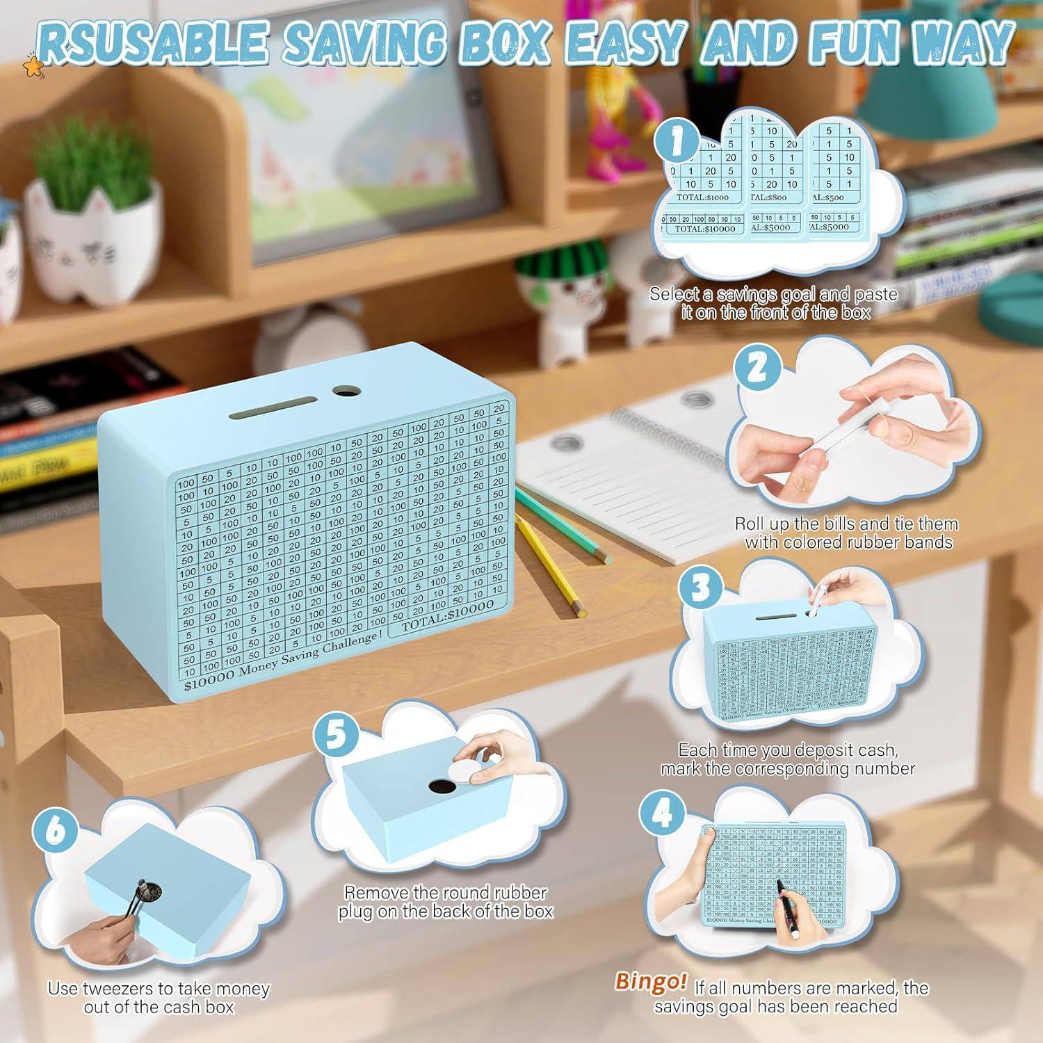 Caja de Ahorro de Dinero de Madera Gomyrod Azul 23x17x8 cm