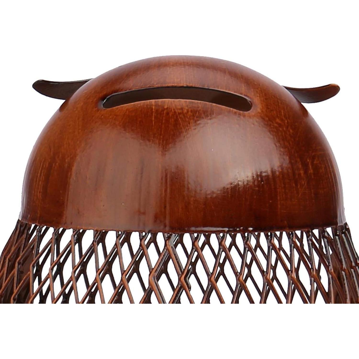 Caja de Ahorros Búho de Metal Tooarts Hecha a Mano 11.4x10.8x14.4cm