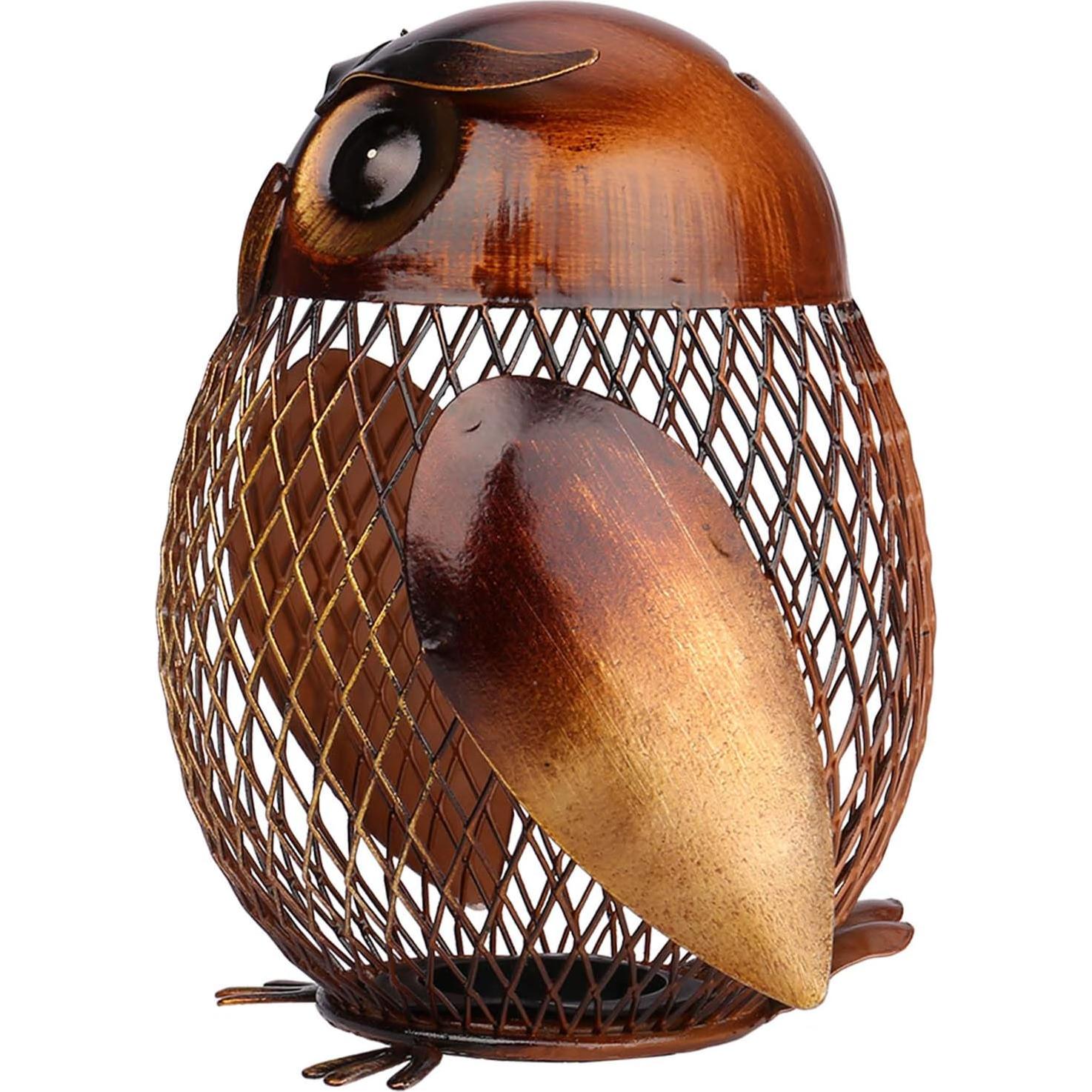 Caja de Ahorros Búho de Metal Tooarts Hecha a Mano 11.4x10.8x14.4cm