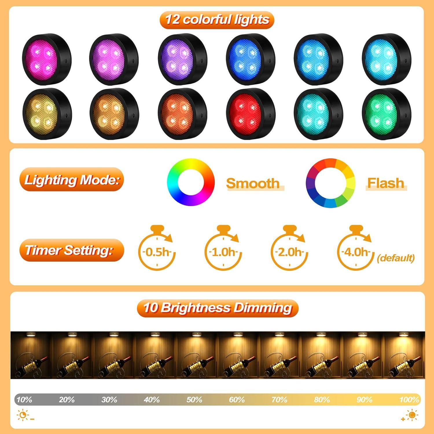 Luces Puck LED Onumii con Temporizador y Control Remoto - Paquete de 2