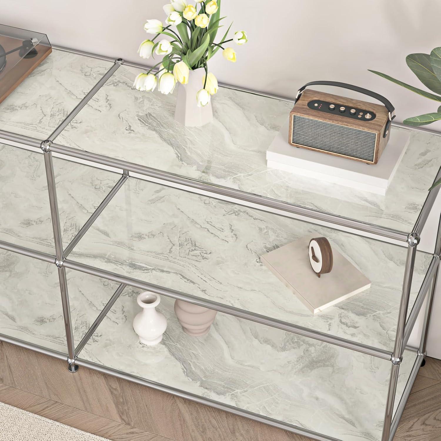 Papel Contacto de Mármol Beige/Plateado Brillante 61x299cm