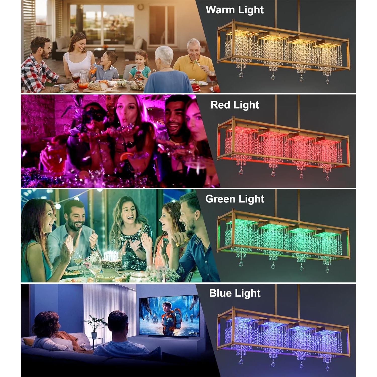 Lámpara LED Araña Cristal K9 RGB 4 Luces Latón Envejecido