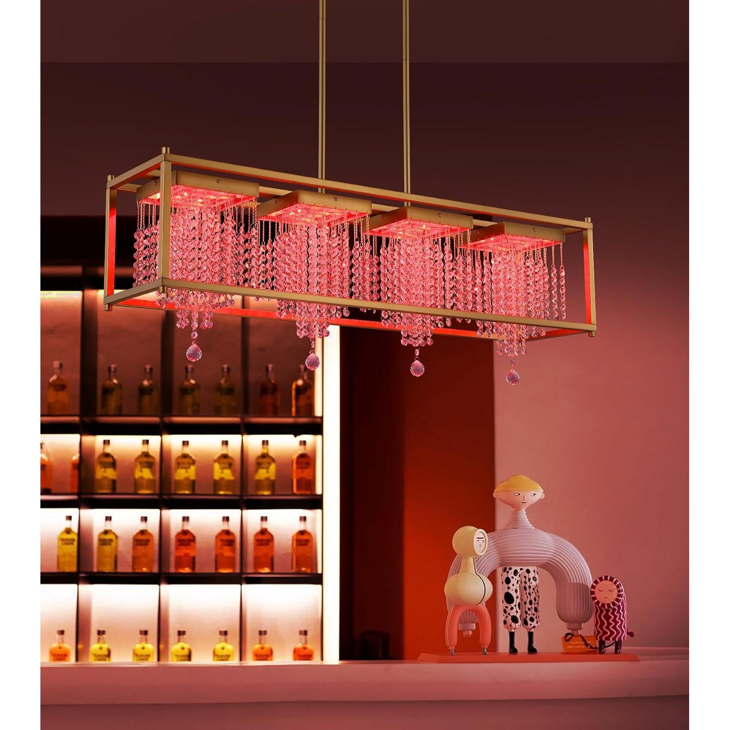 Lámpara LED Araña Cristal K9 RGB 4 Luces Latón Envejecido