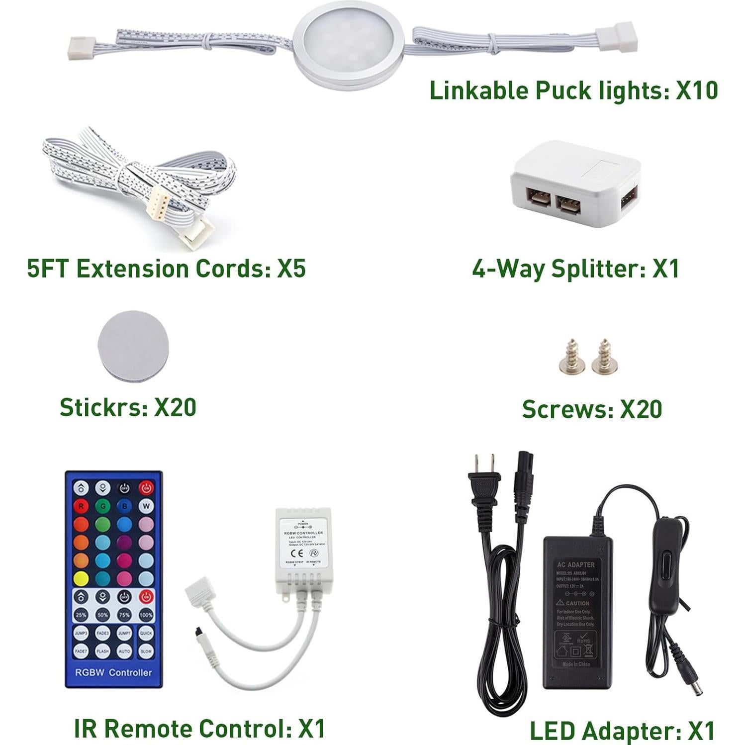 Kit de 10 Luces LED RGBWW AIBOO para Gabinete 24V