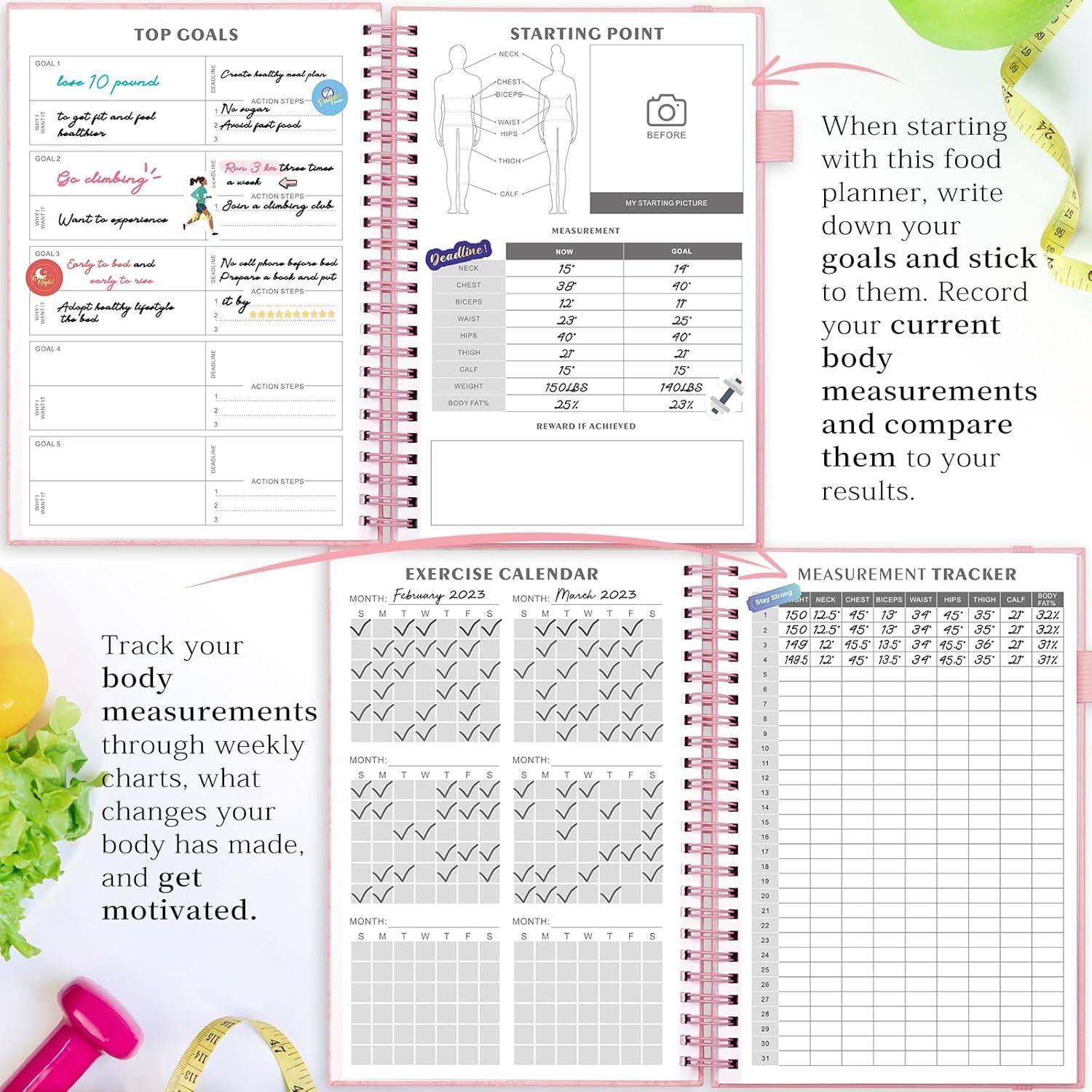 Planificador de Comidas EPEWIZD B5 Rosa - Diario de Bienestar