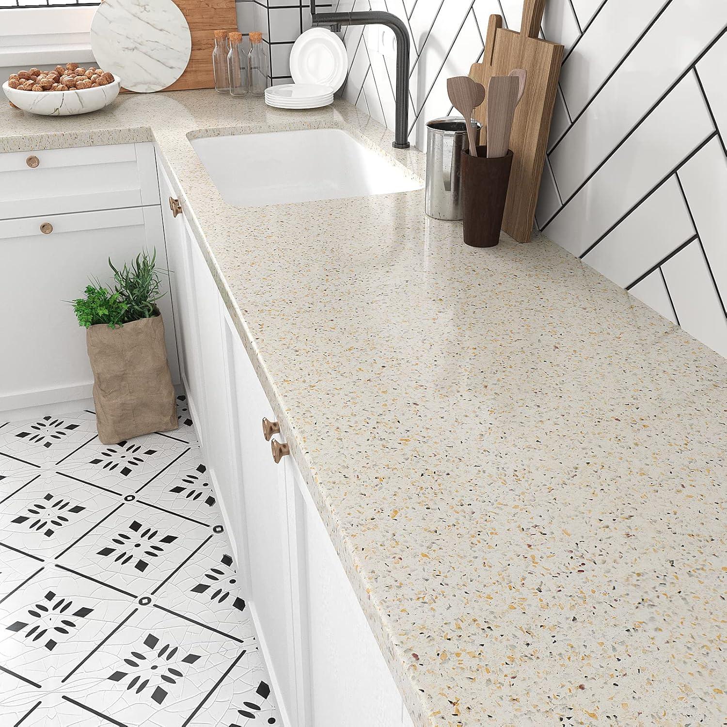 Papel Contacto VEELIKE 900.6cm x 81.3cm Beige Mármol Brillante