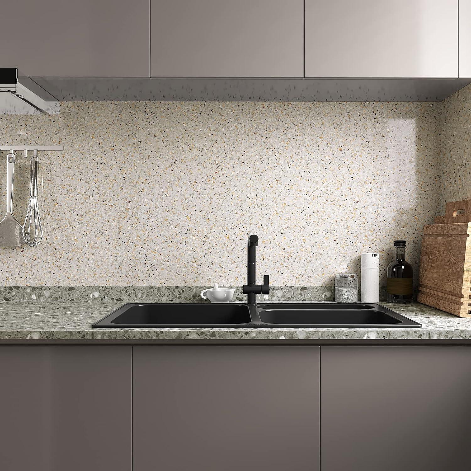 Papel Contacto VEELIKE 900.6cm x 81.3cm Beige Mármol Brillante