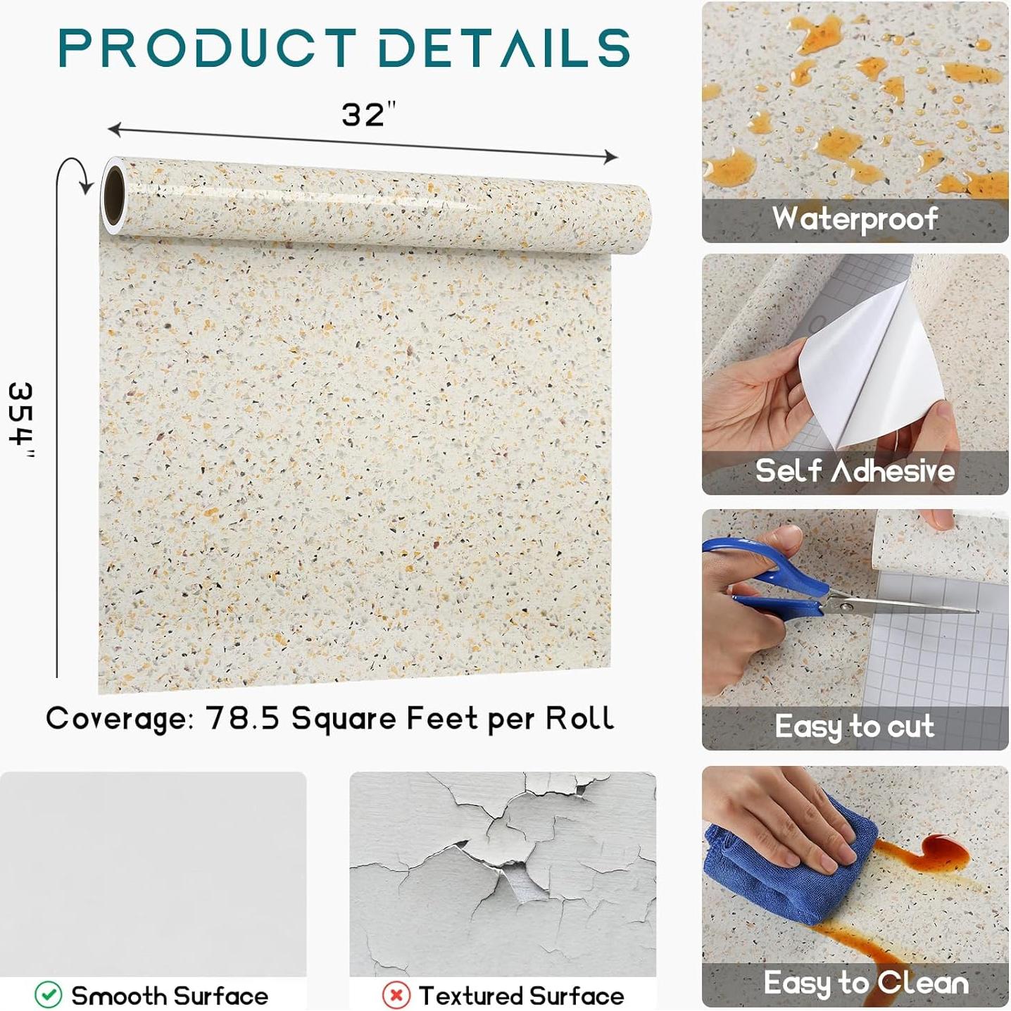 Papel Contacto VEELIKE 900.6cm x 81.3cm Beige Mármol Brillante