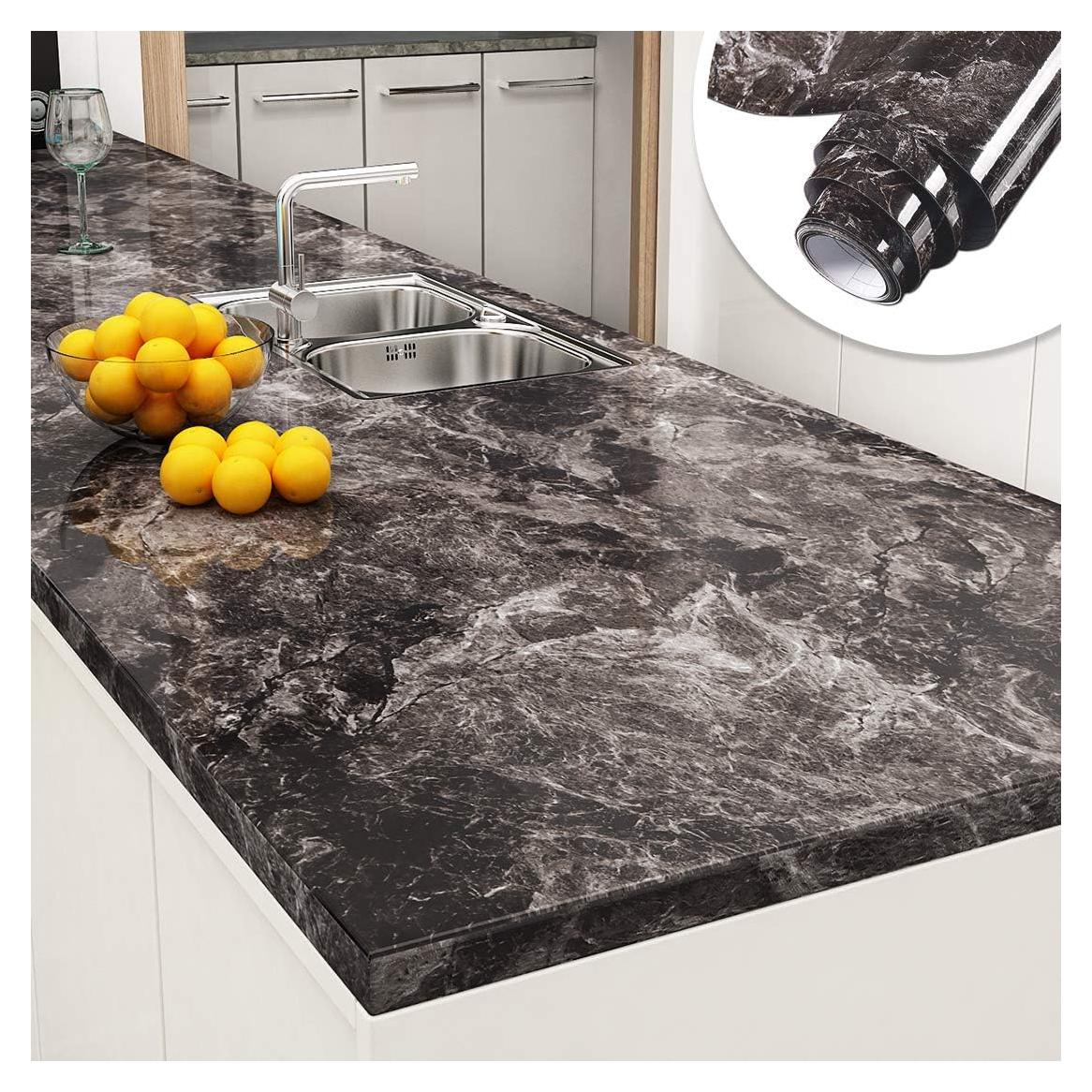 Papel Contacto Autoadhesivo Impermeable Yenhome 76.2x299.7cm Mármol Negro